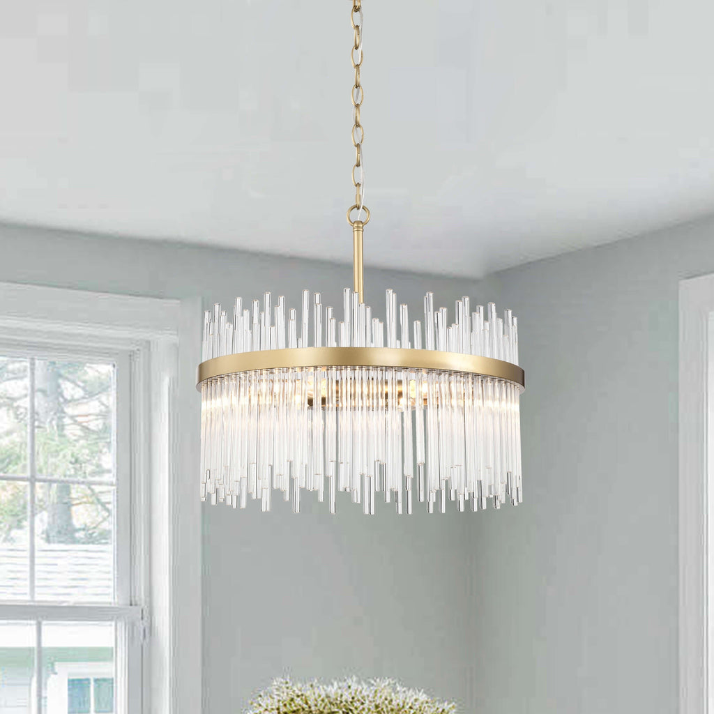 Lustre Casandra 5 lumières en bronze brillant avec barres en verre transparent - Bronze brillant