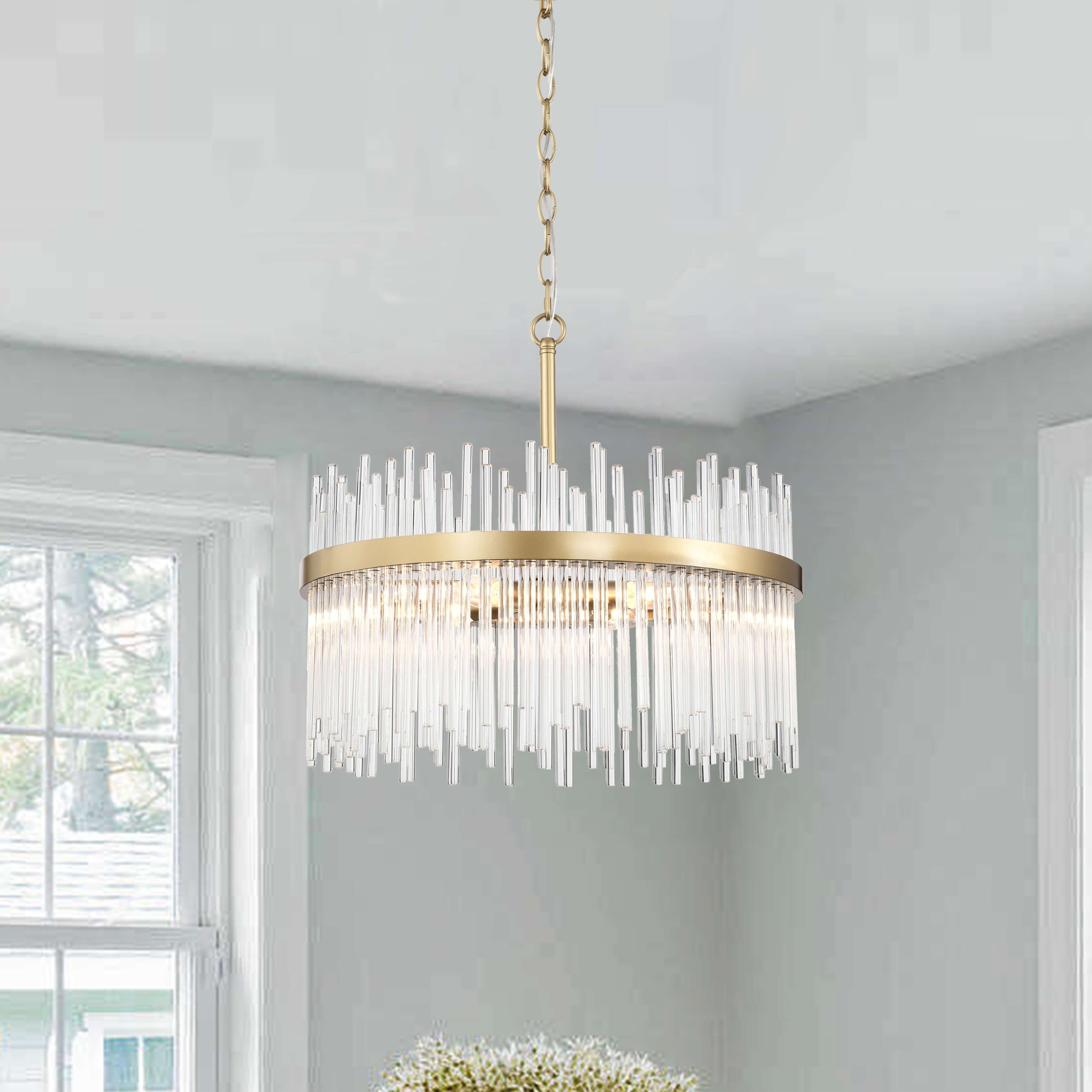 Lustre Casandra 5 lumières en bronze brillant avec barres en verre transparent - Bronze brillant
