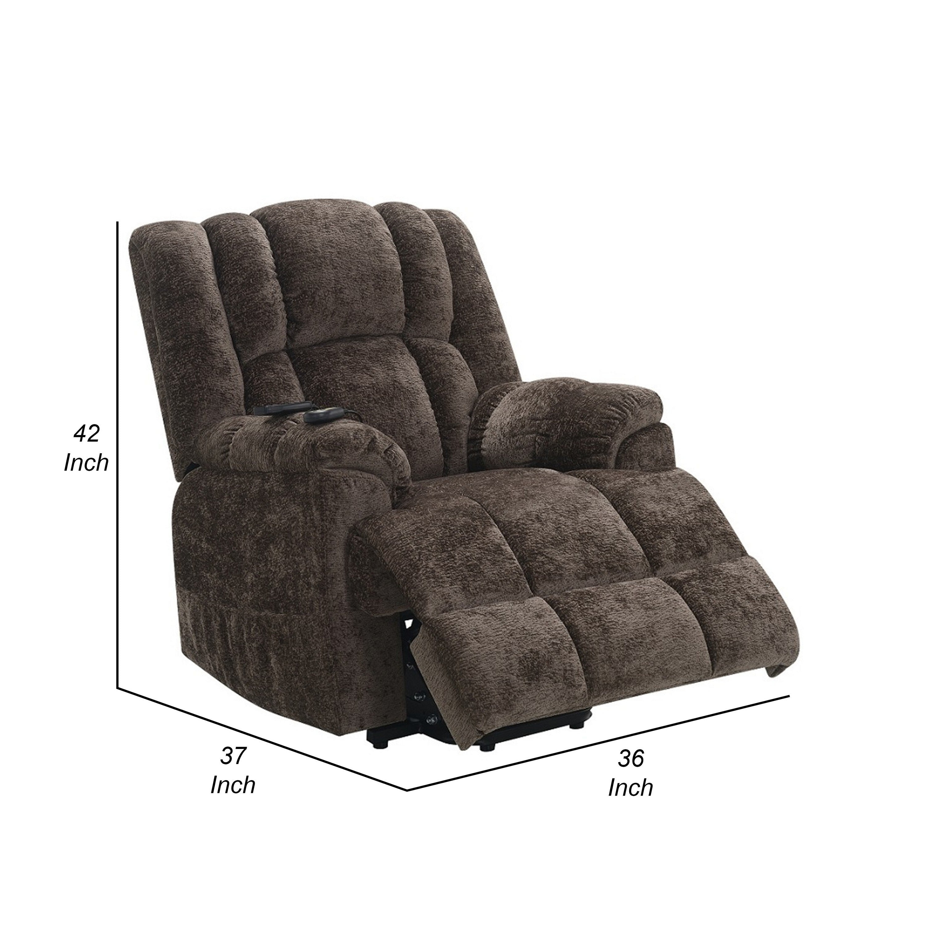 Fauteuil inclinable électrique Cassy avec releveur, chauffage et massage, velours marron