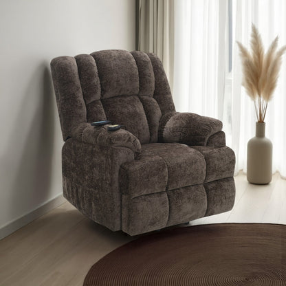 Fauteuil inclinable électrique Cassy avec releveur, chauffage et massage, velours marron