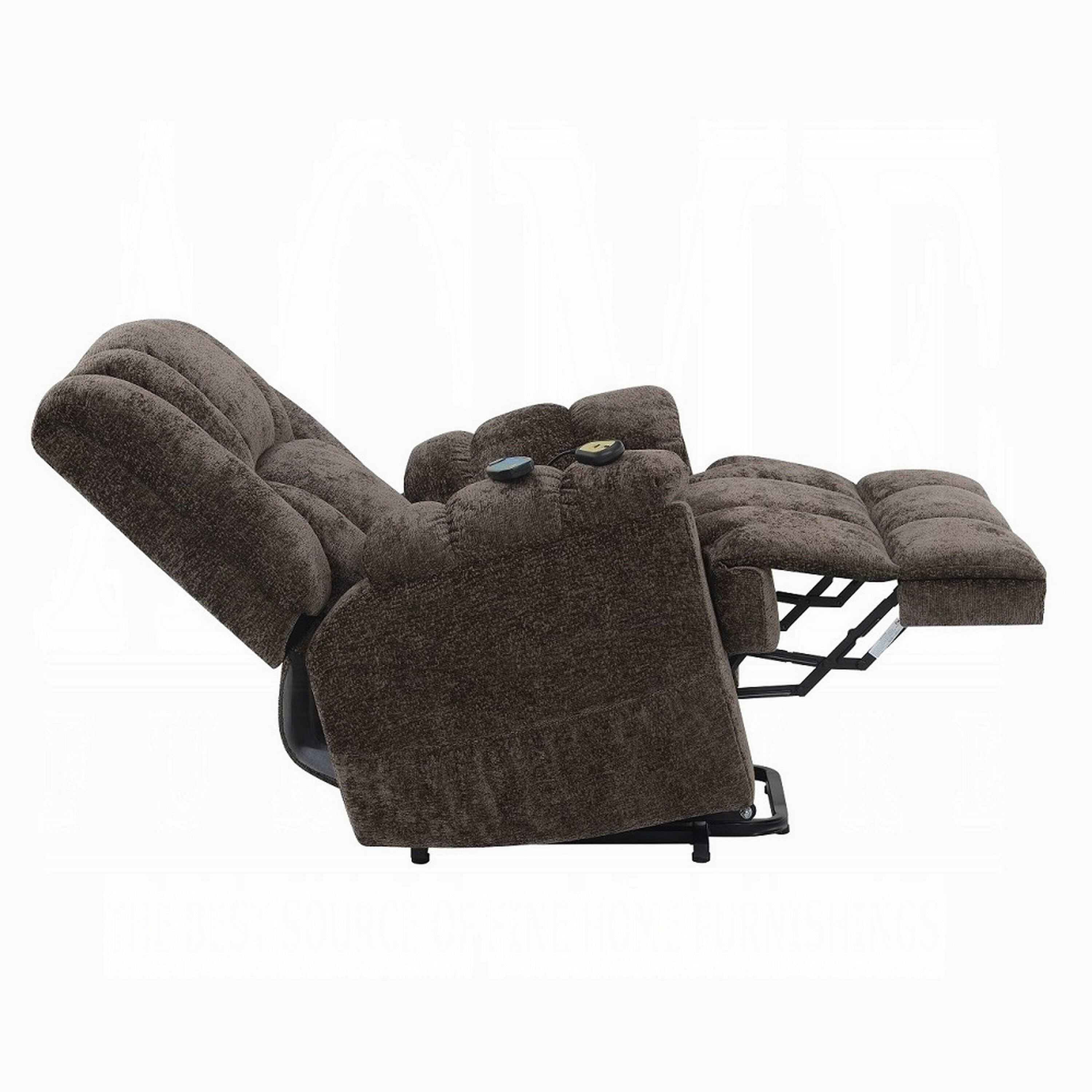 Fauteuil inclinable électrique Cassy avec releveur, chauffage et massage, velours marron