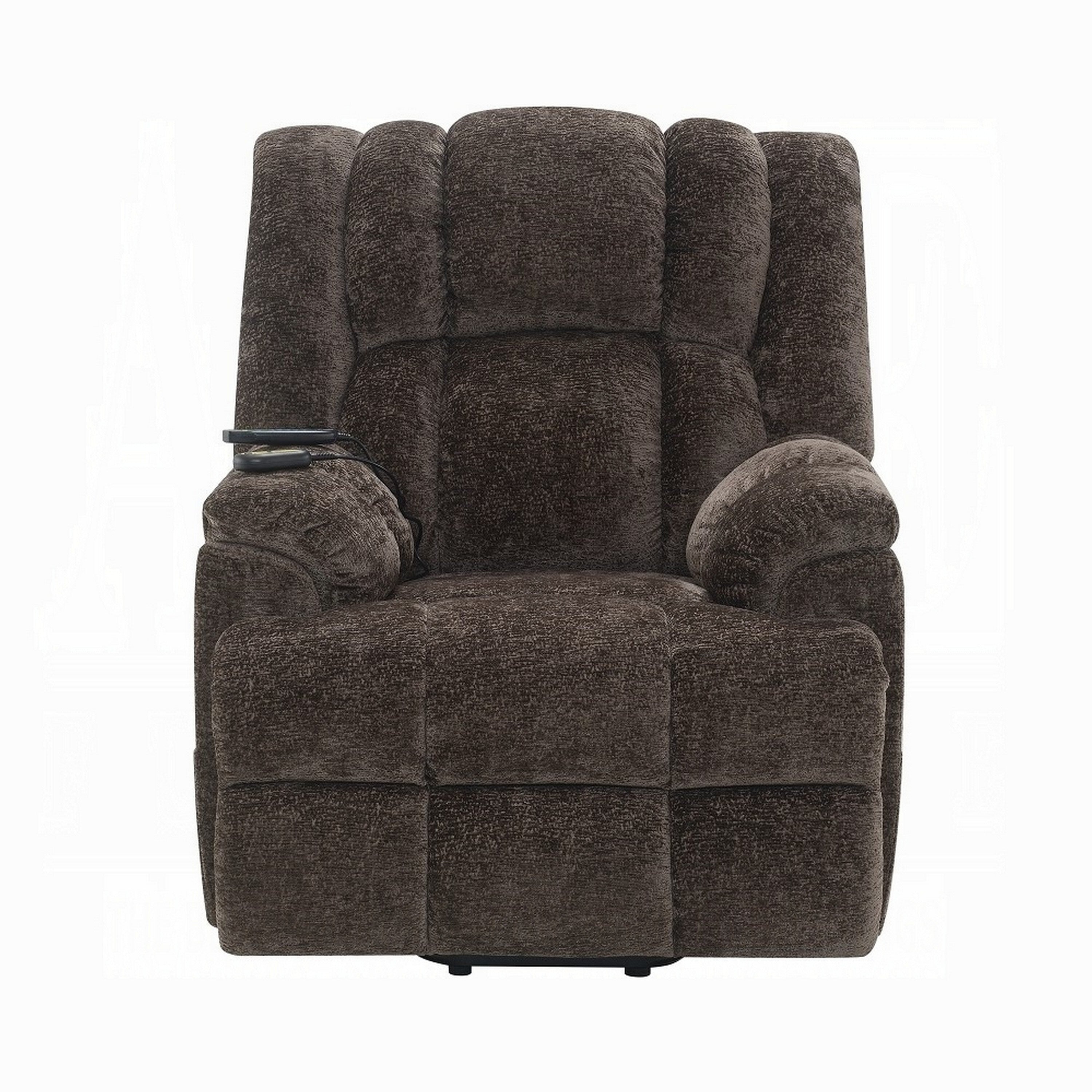 Fauteuil inclinable électrique Cassy avec releveur, chauffage et massage, velours marron