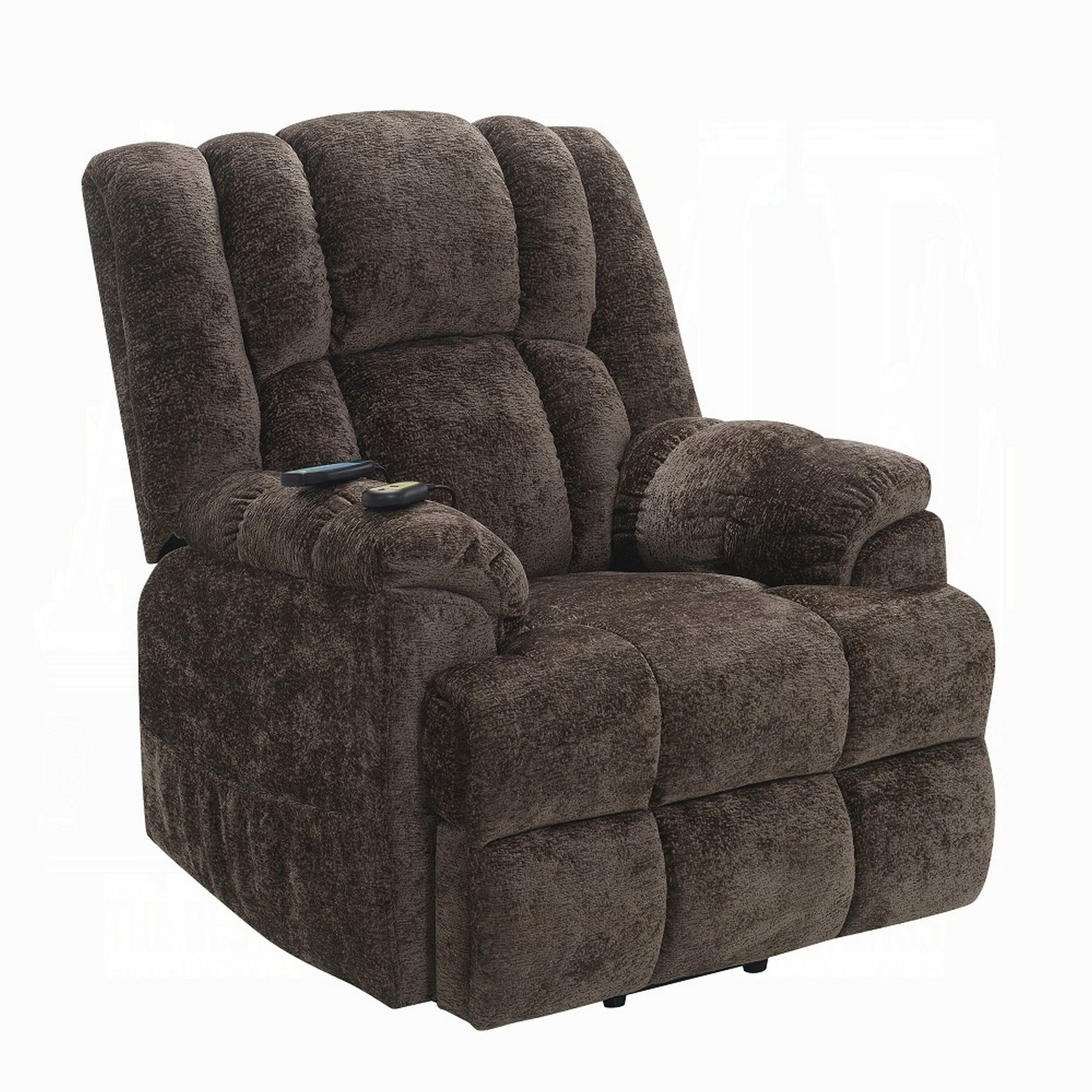 Fauteuil inclinable électrique Cassy avec releveur, chauffage et massage, velours marron