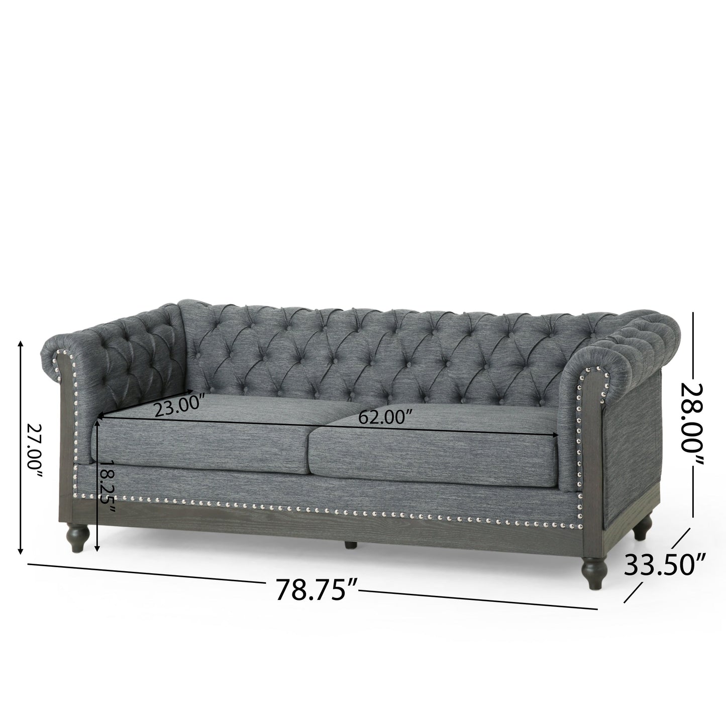 Canapé Chesterfield Castalia à clous par Christopher Knight Home - 78,75 L x 33,50 l x 28,00 H