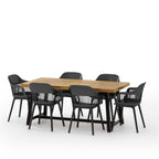 Ensemble de salle à manger d'extérieur Castellina en bois et résine, 7 pièces, par Christopher Knight Home