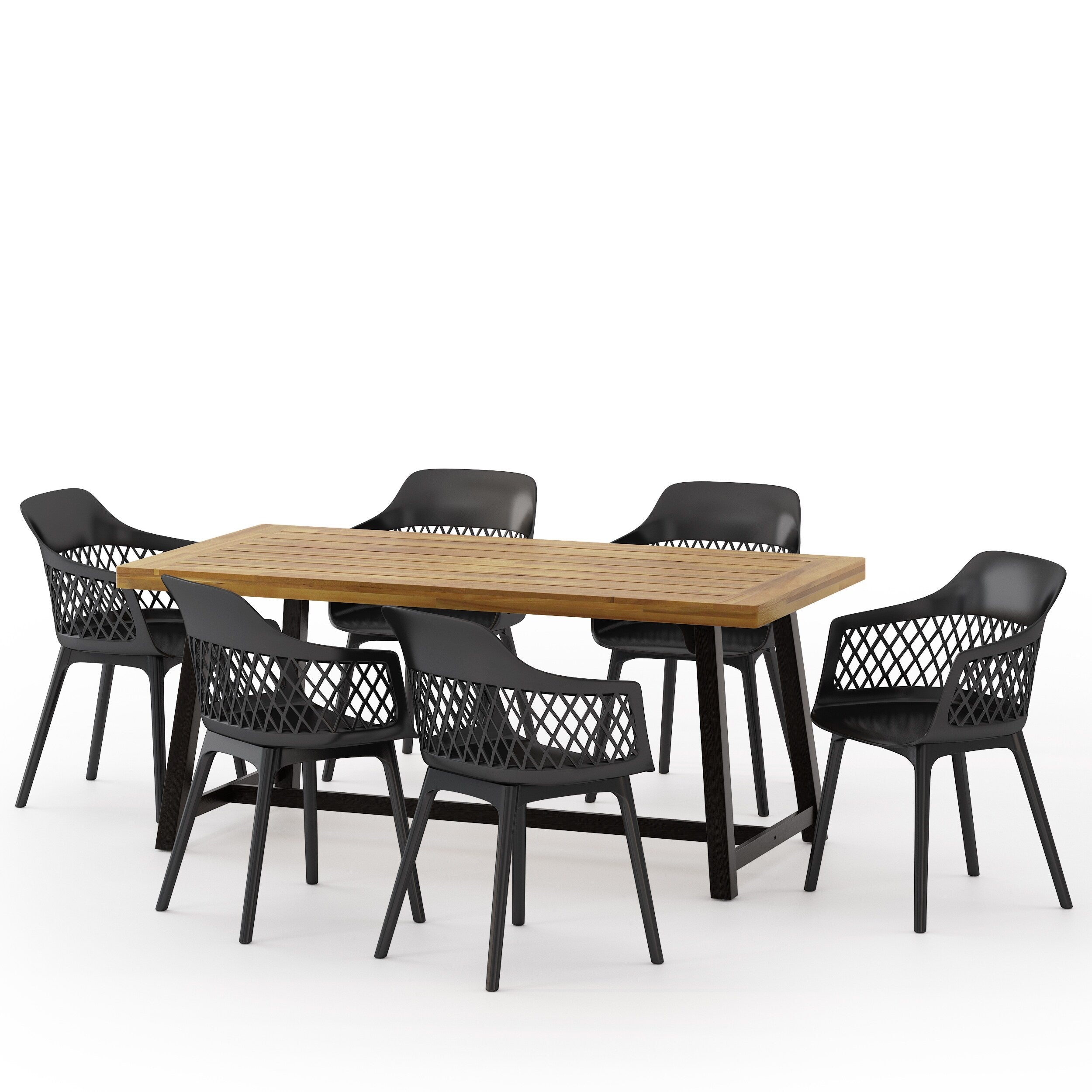 Ensemble de salle à manger d'extérieur Castellina en bois et résine, 7 pièces, par Christopher Knight Home