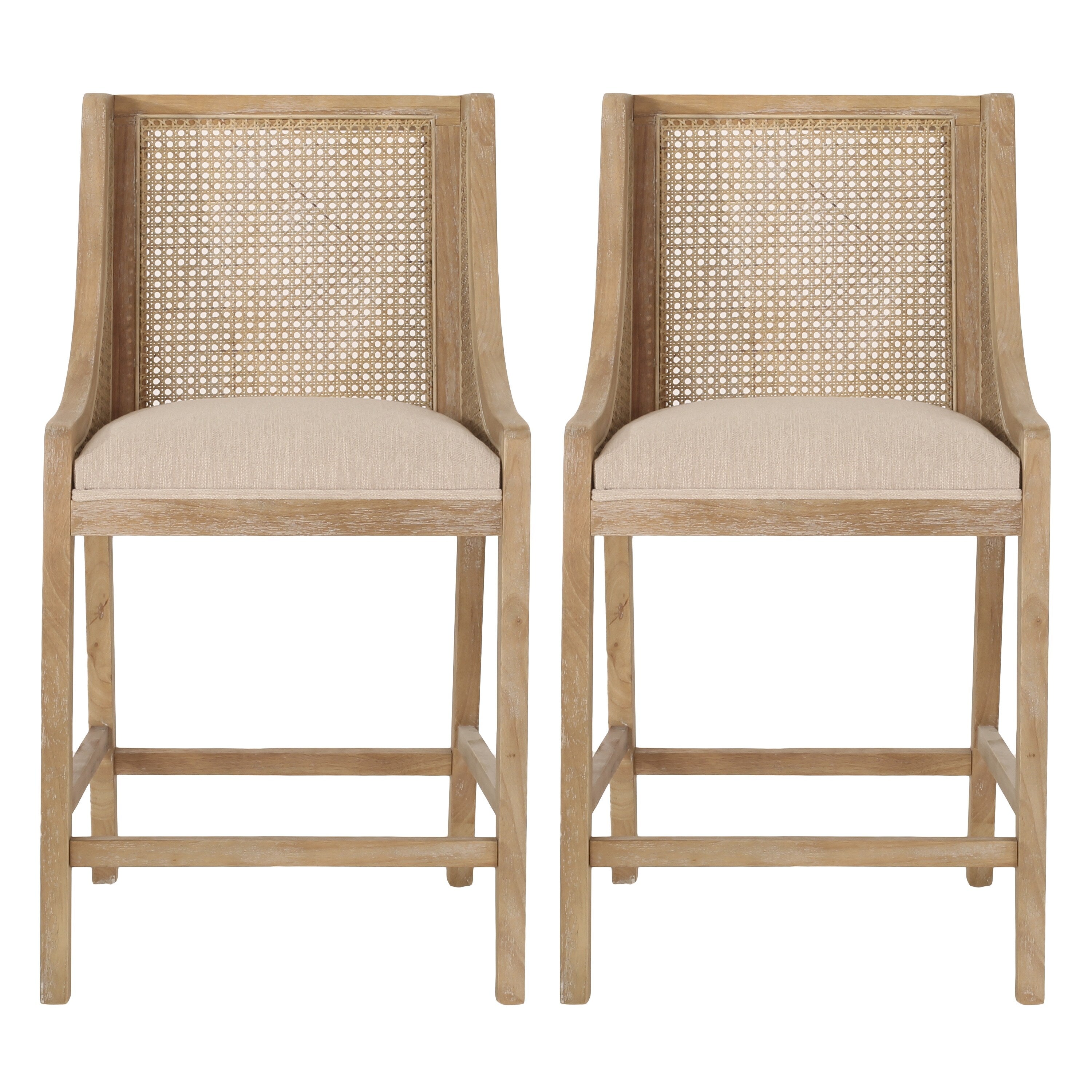 Tabourets de bar Christopher Knight Home Cataldo en tissu, bois et rotin, 25,5 pouces (lot de 2)