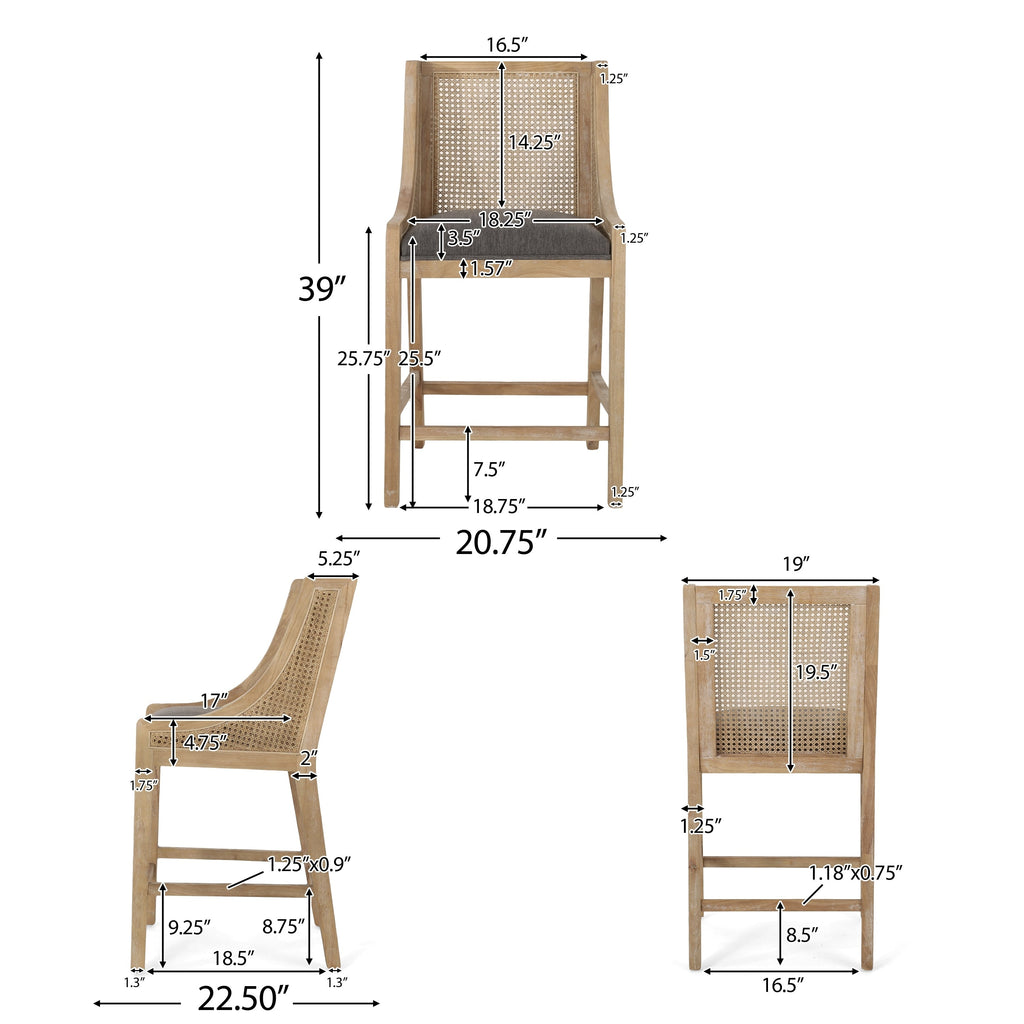 Tabourets de bar Christopher Knight Home Cataldo en tissu, bois et rotin, 25,5 pouces (lot de 2)
