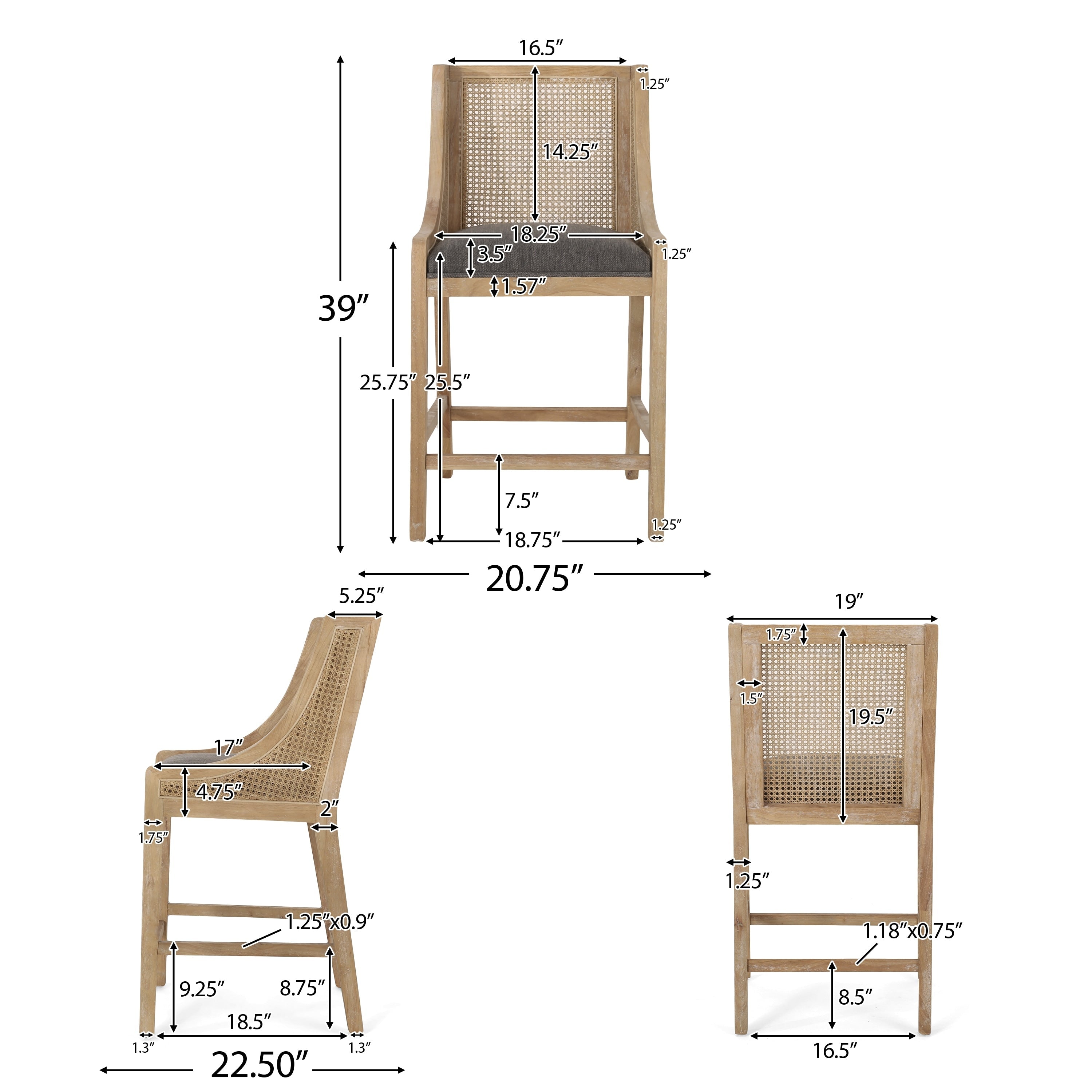 Tabourets de bar Christopher Knight Home Cataldo en tissu, bois et rotin, 25,5 pouces (lot de 2)