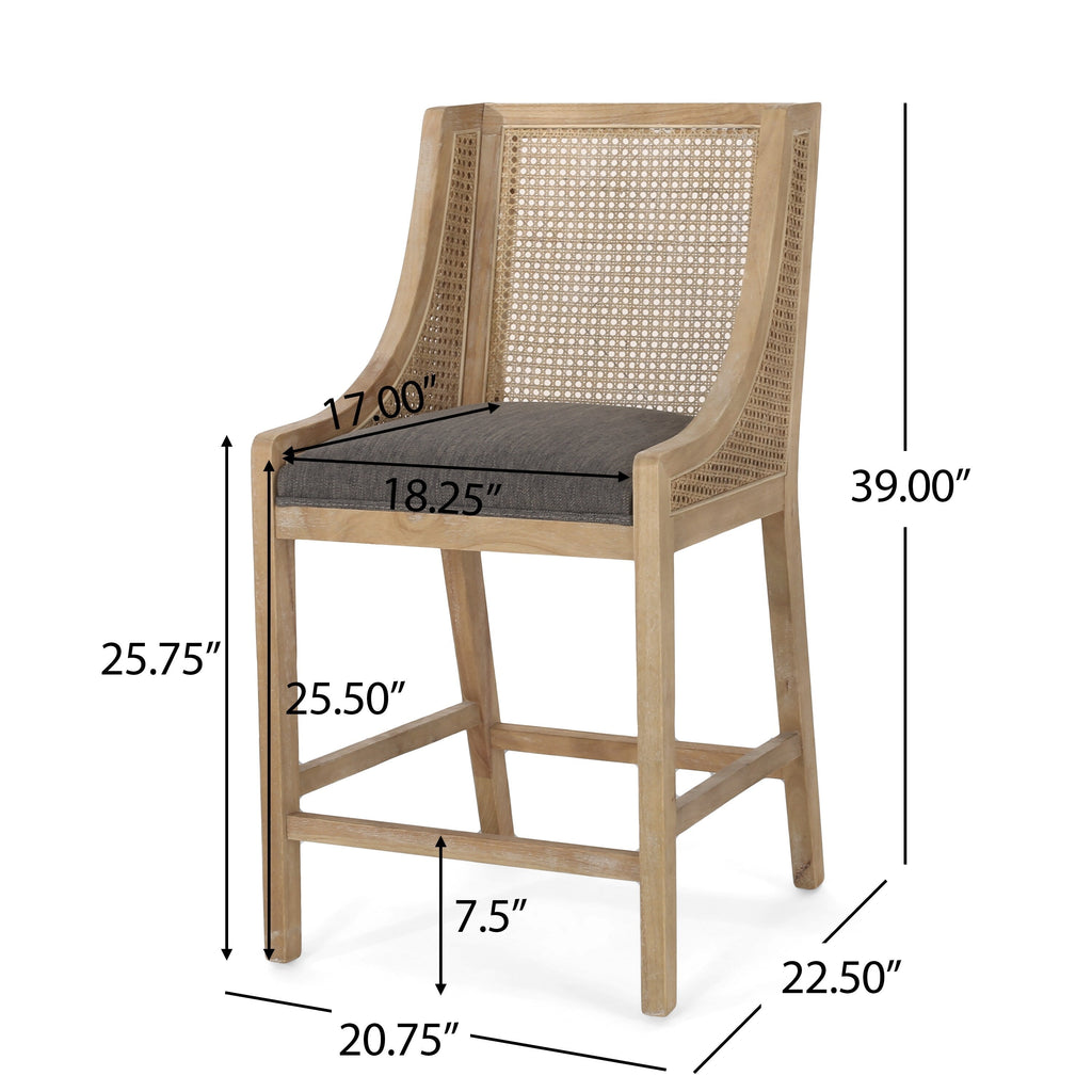 Tabourets de bar Christopher Knight Home Cataldo en tissu, bois et rotin, 25,5 pouces (lot de 2)