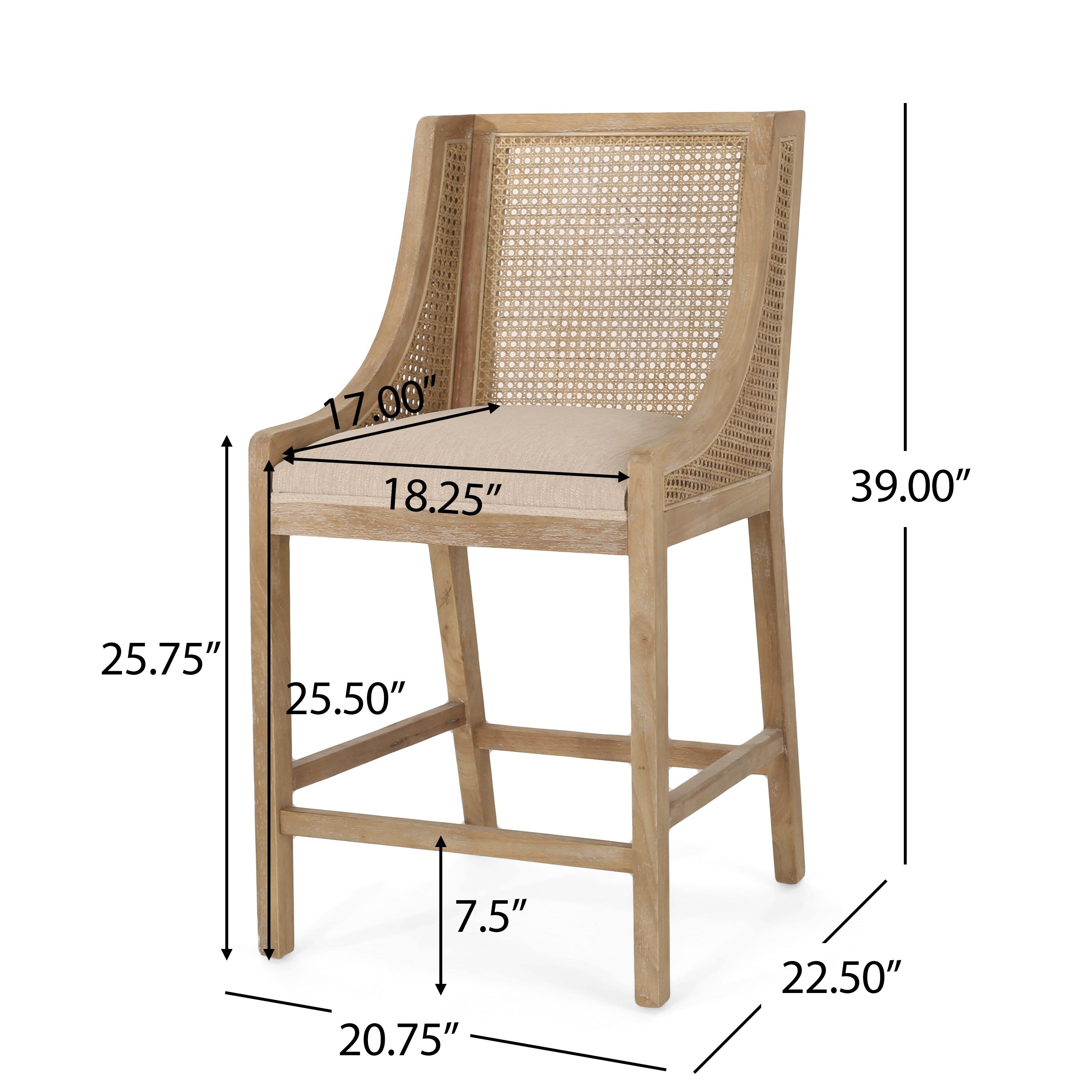 Tabourets de bar Christopher Knight Home Cataldo en tissu, bois et rotin, 25,5 pouces (lot de 2)