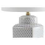 Lampe de table LED Catherine 21,5 cm, pot à gingembre en céramique/métal, blanc/bleu marine, par JONATHAN Y