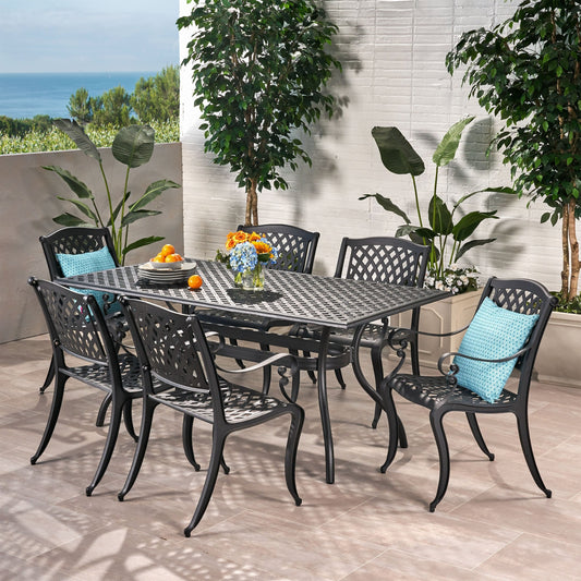 Ensemble de salle à manger d'extérieur Cayman 7 pièces en aluminium par Christopher Knight Home
