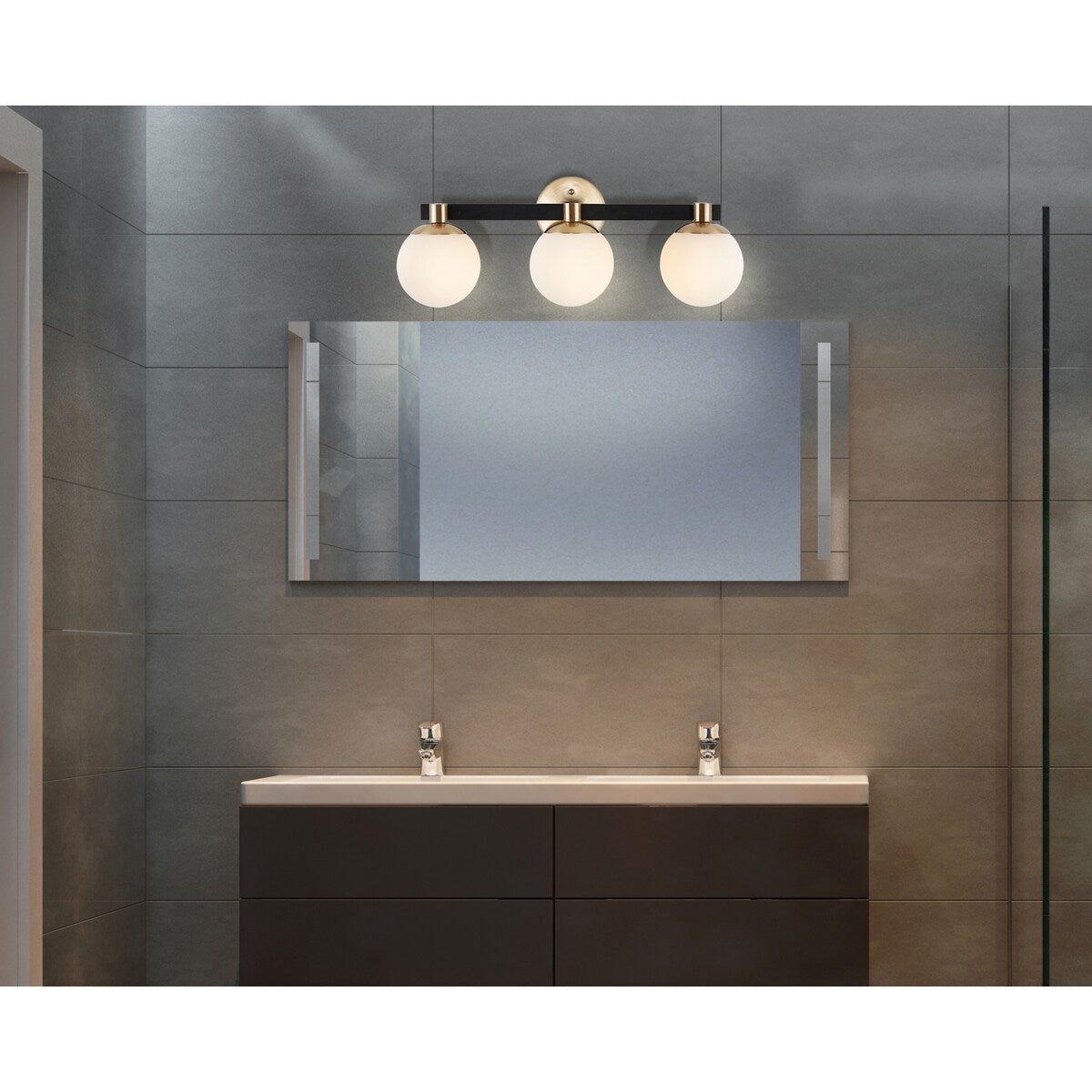Cecil Globe - Meuble-lavabo moderne et contemporain à LED en métal et verre dépoli, par JONATHAN Y