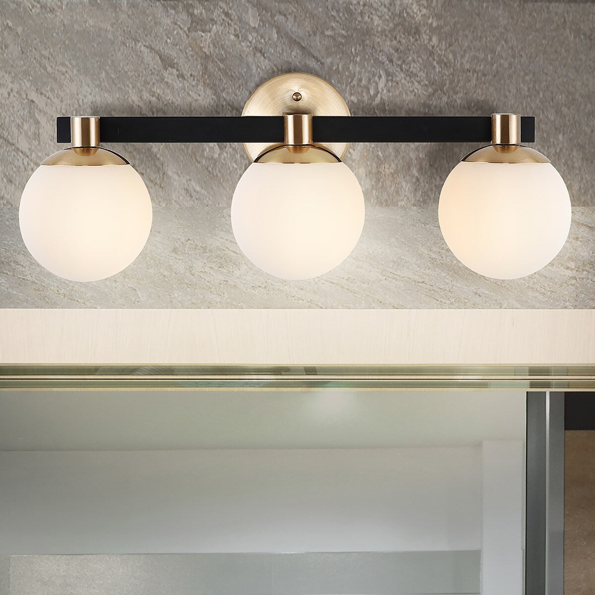 Cecil Globe - Meuble-lavabo moderne et contemporain à LED en métal et verre dépoli, par JONATHAN Y