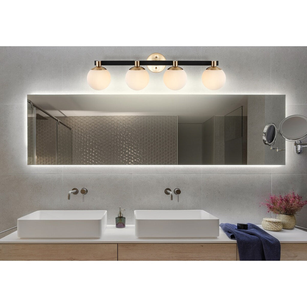 Cecil Globe - Meuble-lavabo moderne et contemporain à LED en métal et verre dépoli, par JONATHAN Y