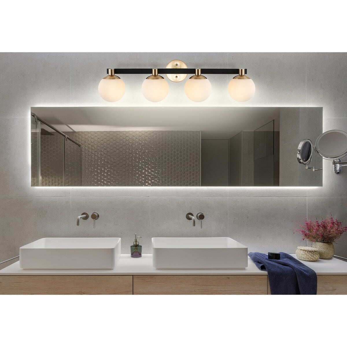 Cecil Globe - Meuble-lavabo moderne et contemporain à LED en métal et verre dépoli, par JONATHAN Y