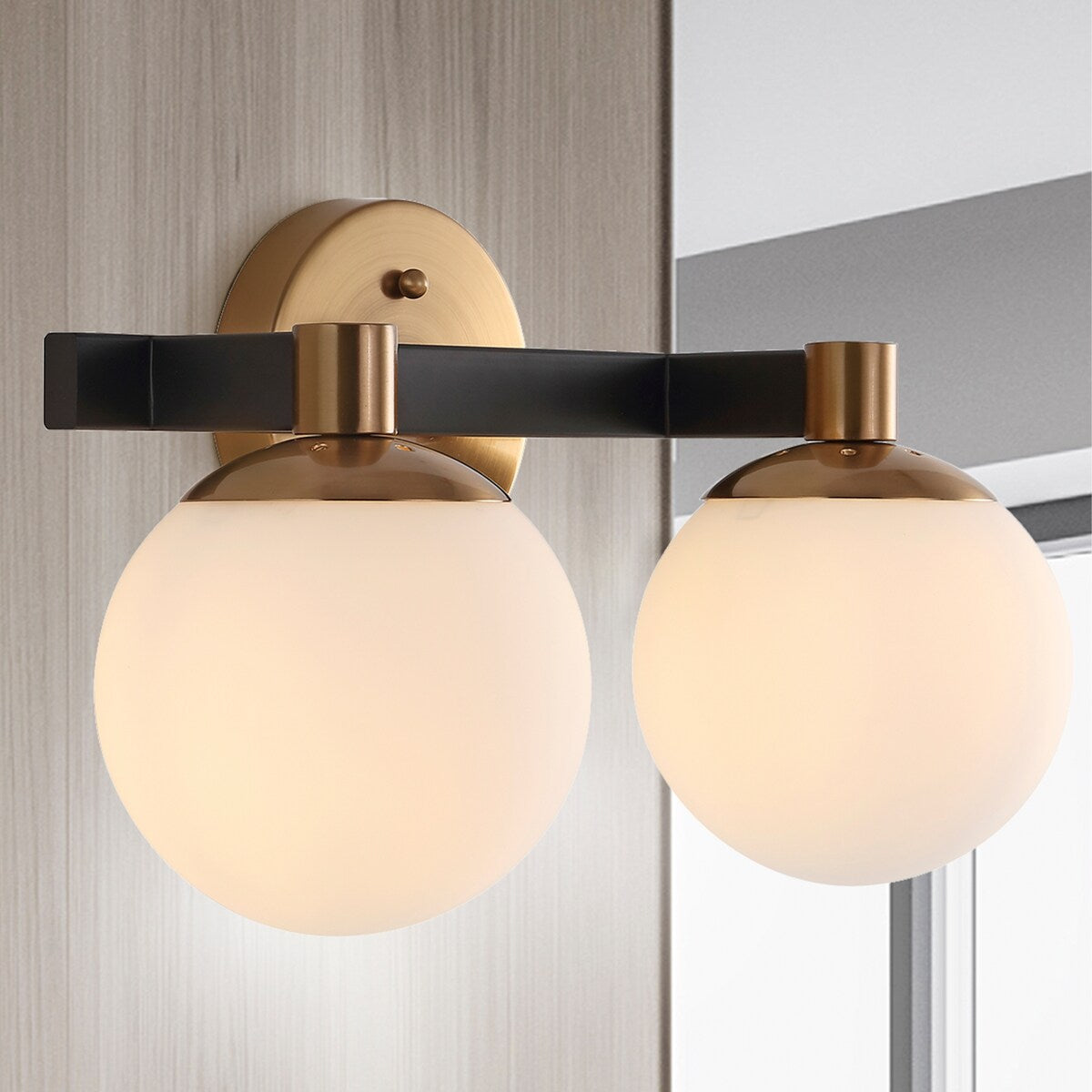 Cecil Globe - Meuble-lavabo moderne et contemporain à LED en métal et verre dépoli, par JONATHAN Y
