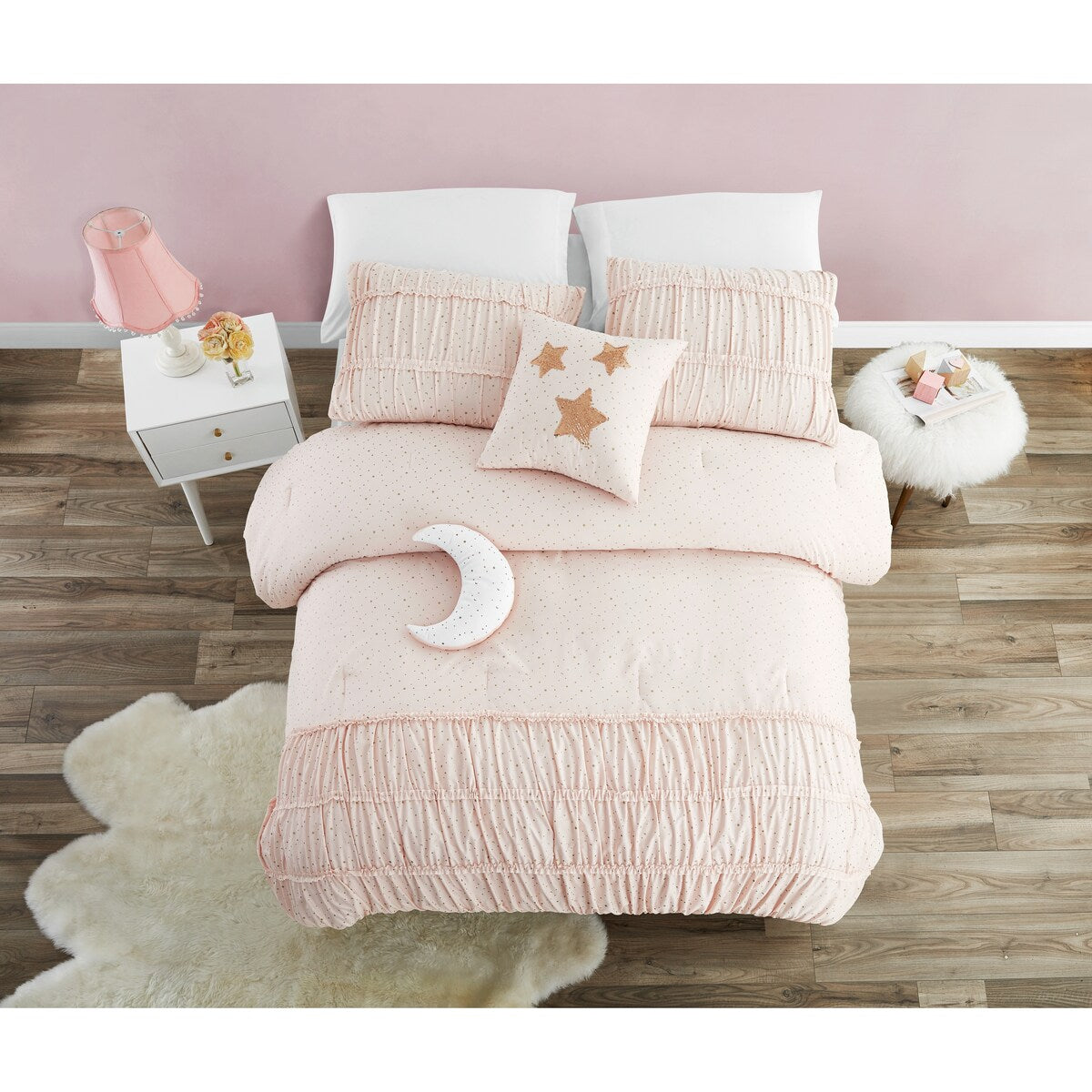 Parure de lit en microfibre ultra douce rose Princesse Céleste avec oreiller Lune