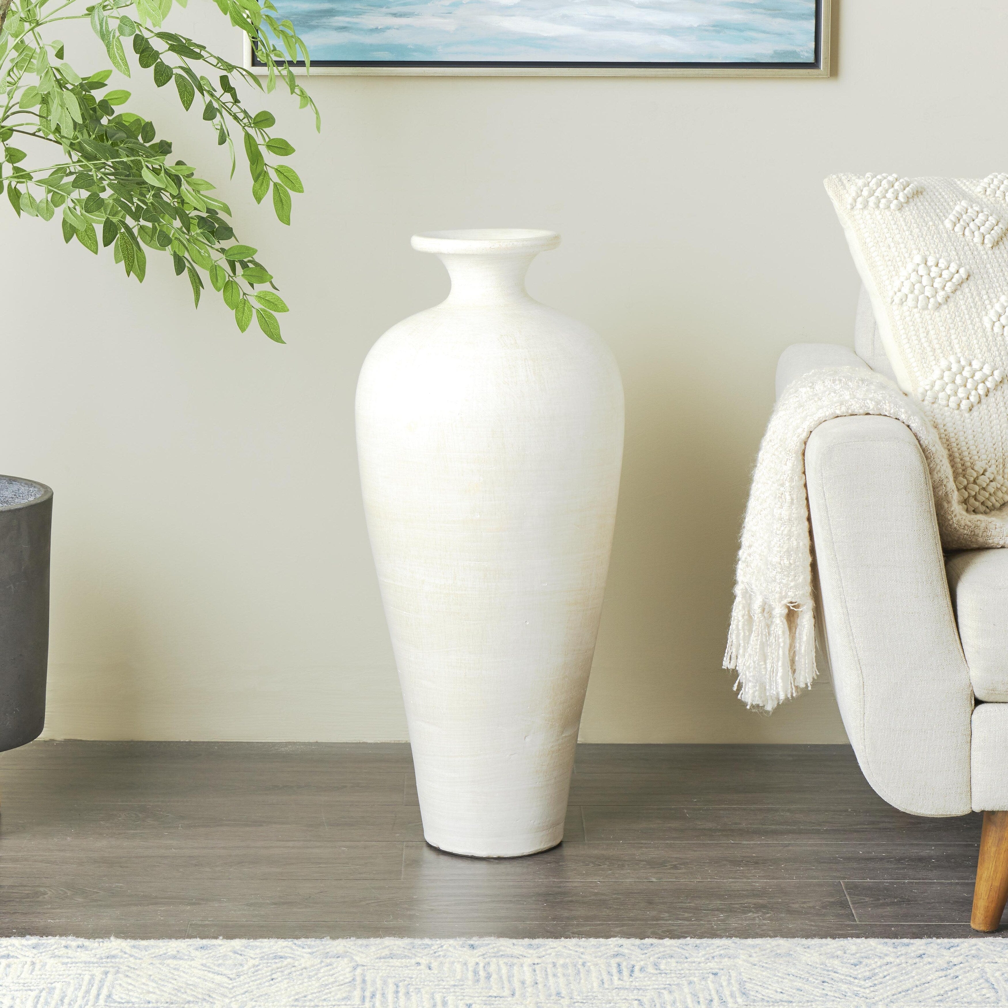 Grand vase décoratif en céramique de style amphore - Blanc - Roche River Decor