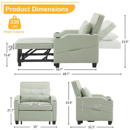 Fauteuil-lit, canapé-lit 3 en 1, fauteuil inclinable réglable, fauteuil, canapé, lit, linge de maison