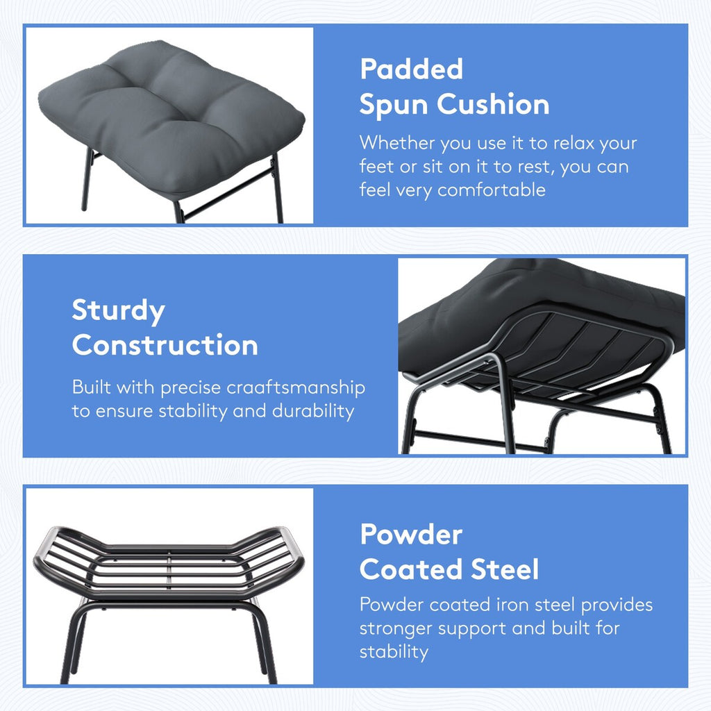 Ensemble chaise et repose-pieds à structure métallique avec coussins amovibles – Confort et durabilité en extérieur