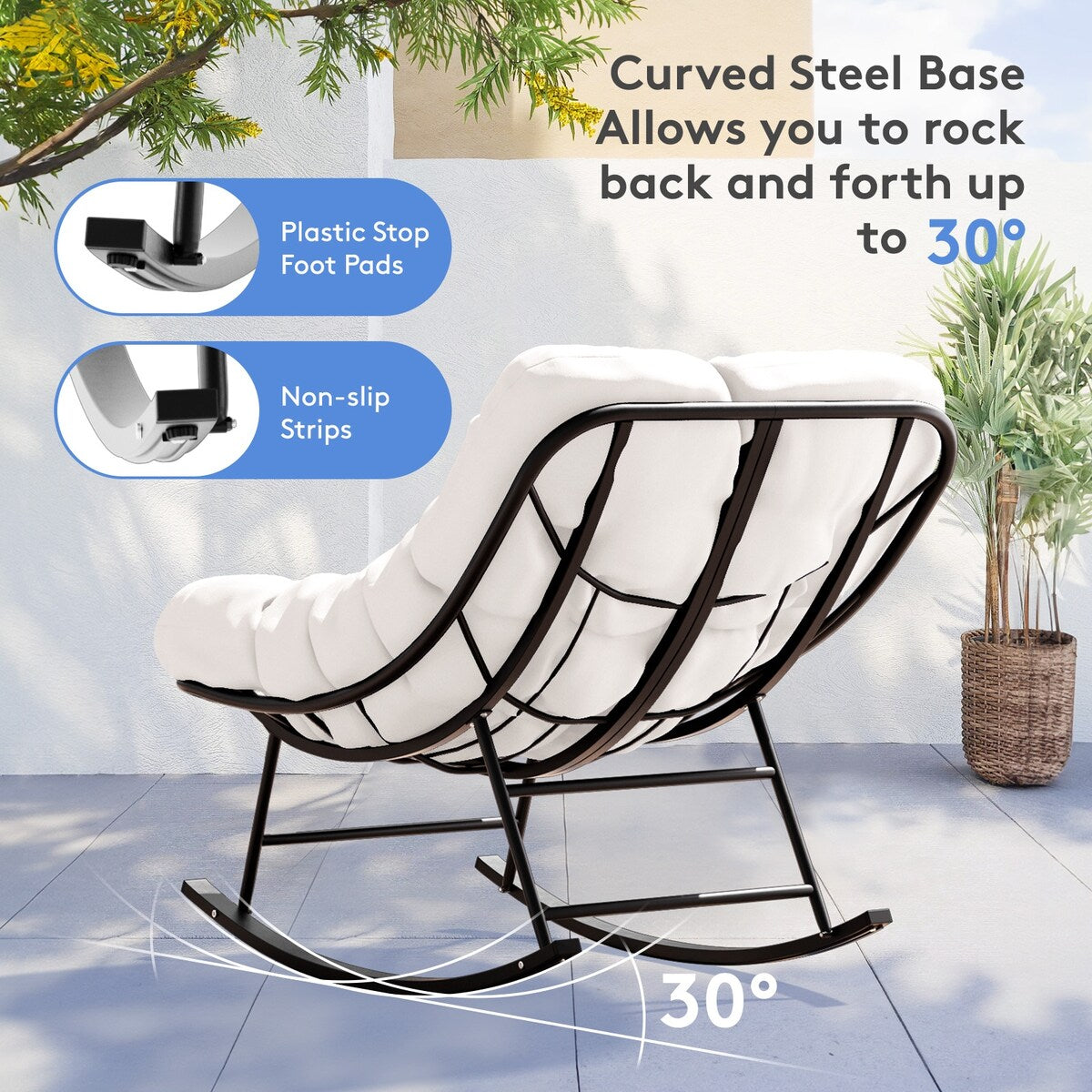 Ensemble chaise et repose-pieds à structure métallique avec coussins amovibles – Confort et durabilité en extérieur