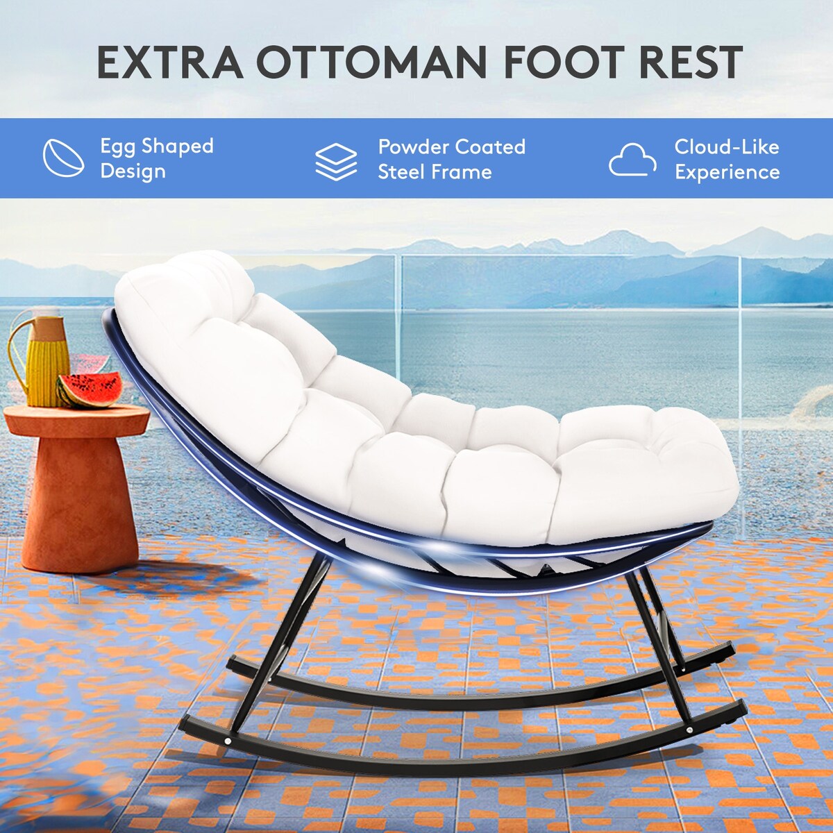 Ensemble chaise et repose-pieds à structure métallique avec coussins amovibles – Confort et durabilité en extérieur
