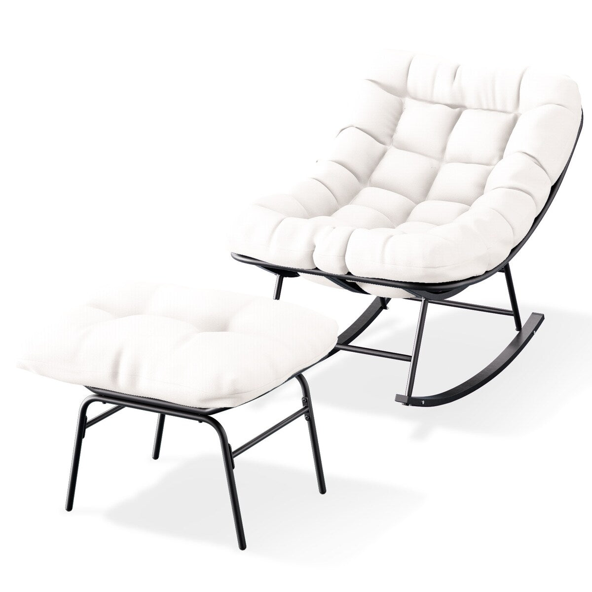 Ensemble chaise et repose-pieds à structure métallique avec coussins amovibles – Confort et durabilité en extérieur