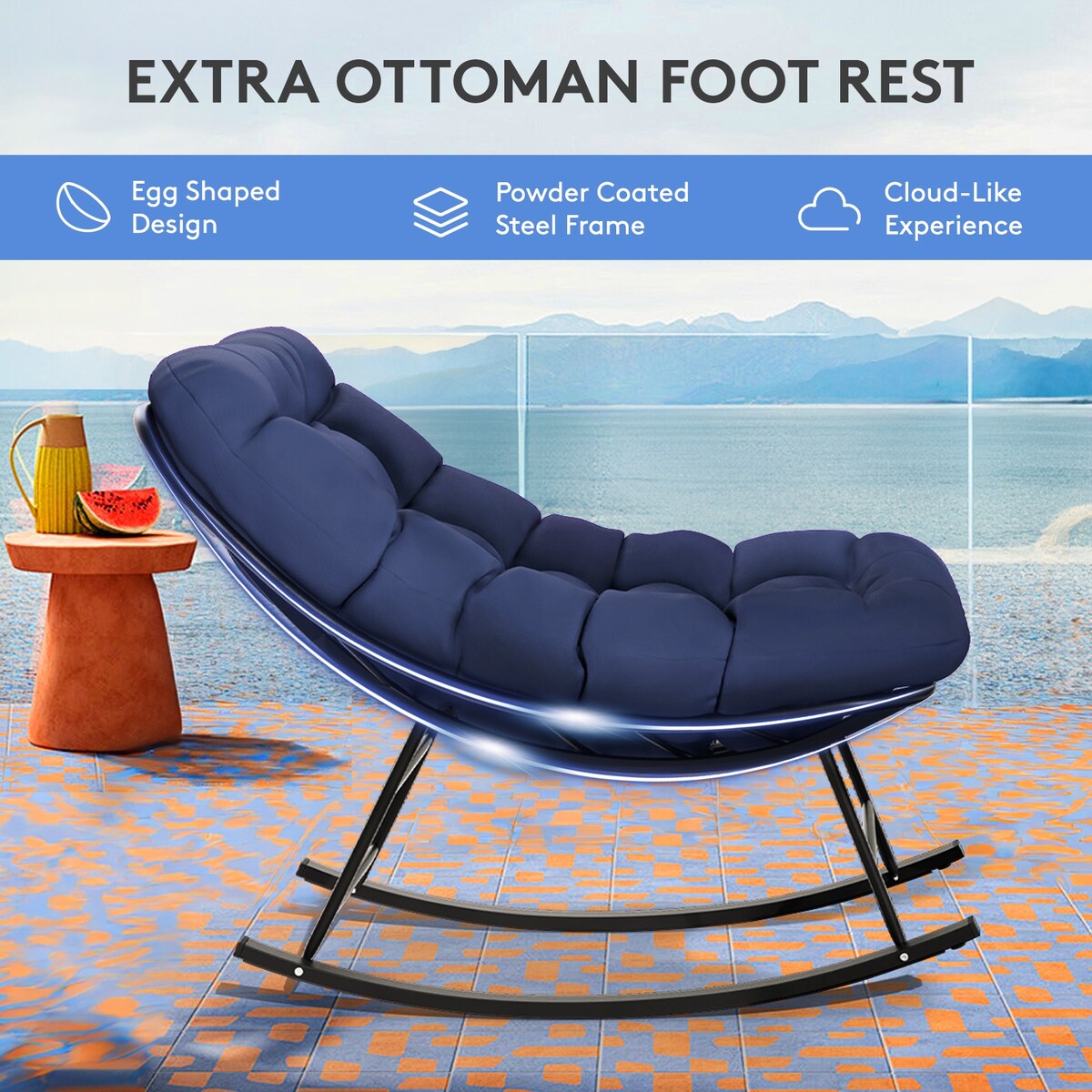 Ensemble chaise et repose-pieds à structure métallique avec coussins amovibles – Confort et durabilité en extérieur