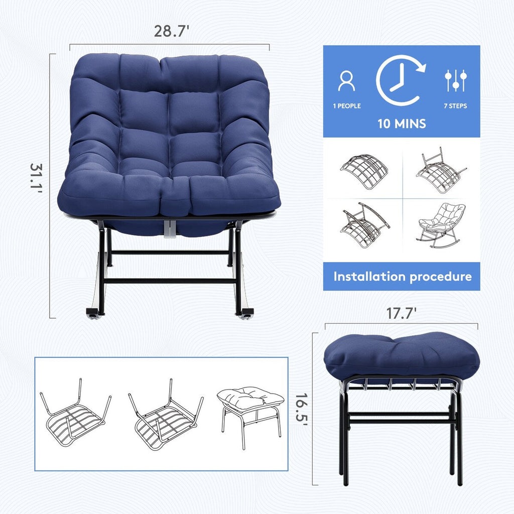 Ensemble chaise et repose-pieds à structure métallique avec coussins amovibles – Confort et durabilité en extérieur