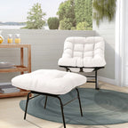 Ensemble chaise et repose-pieds à structure métallique avec coussins amovibles – Confort et durabilité en extérieur