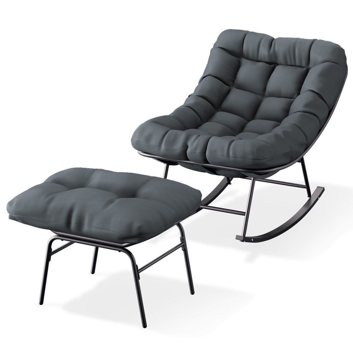 Ensemble chaise et repose-pieds à structure métallique avec coussins amovibles – Confort et durabilité en extérieur