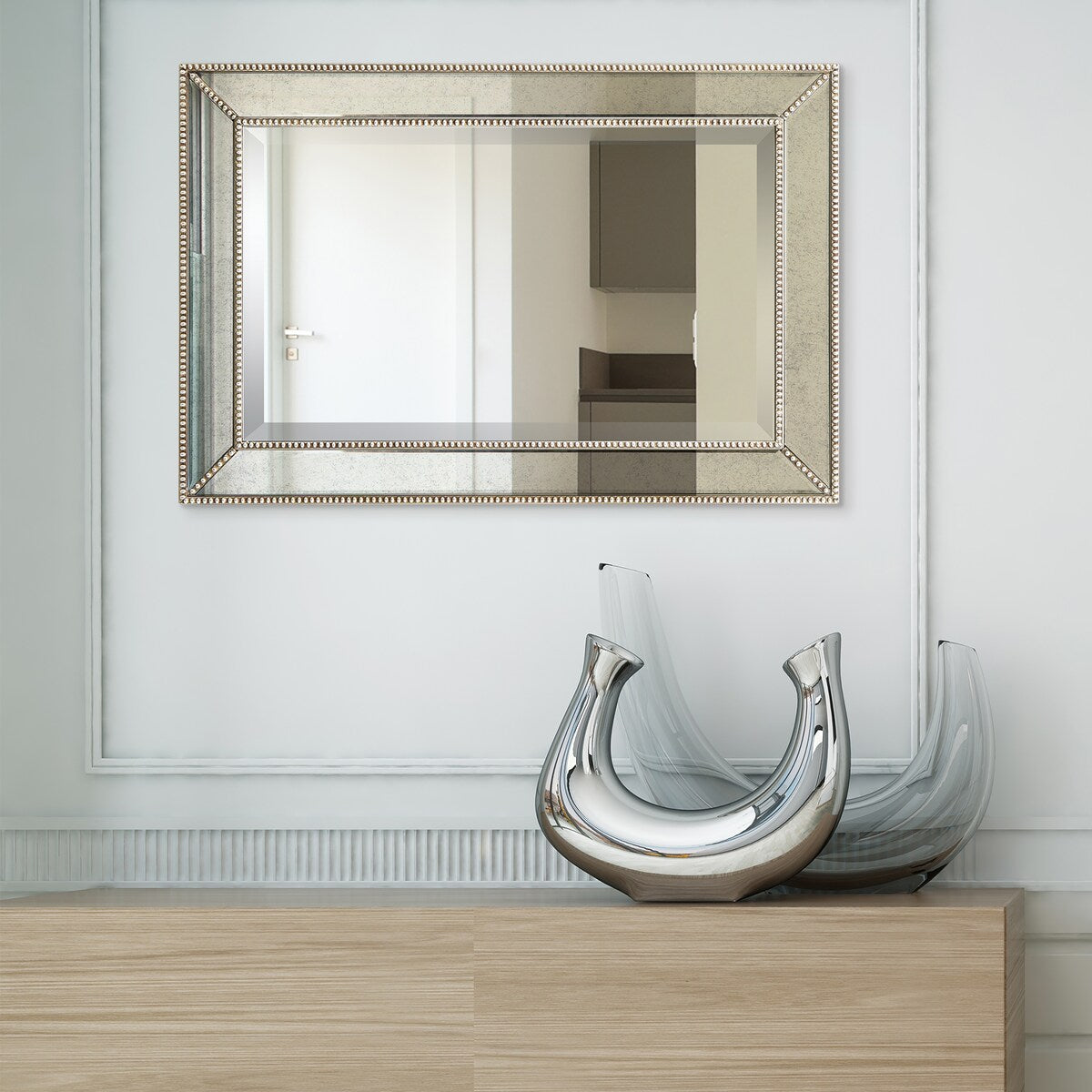 Miroir mural rectangulaire biseauté en perles de champagne - Transparent