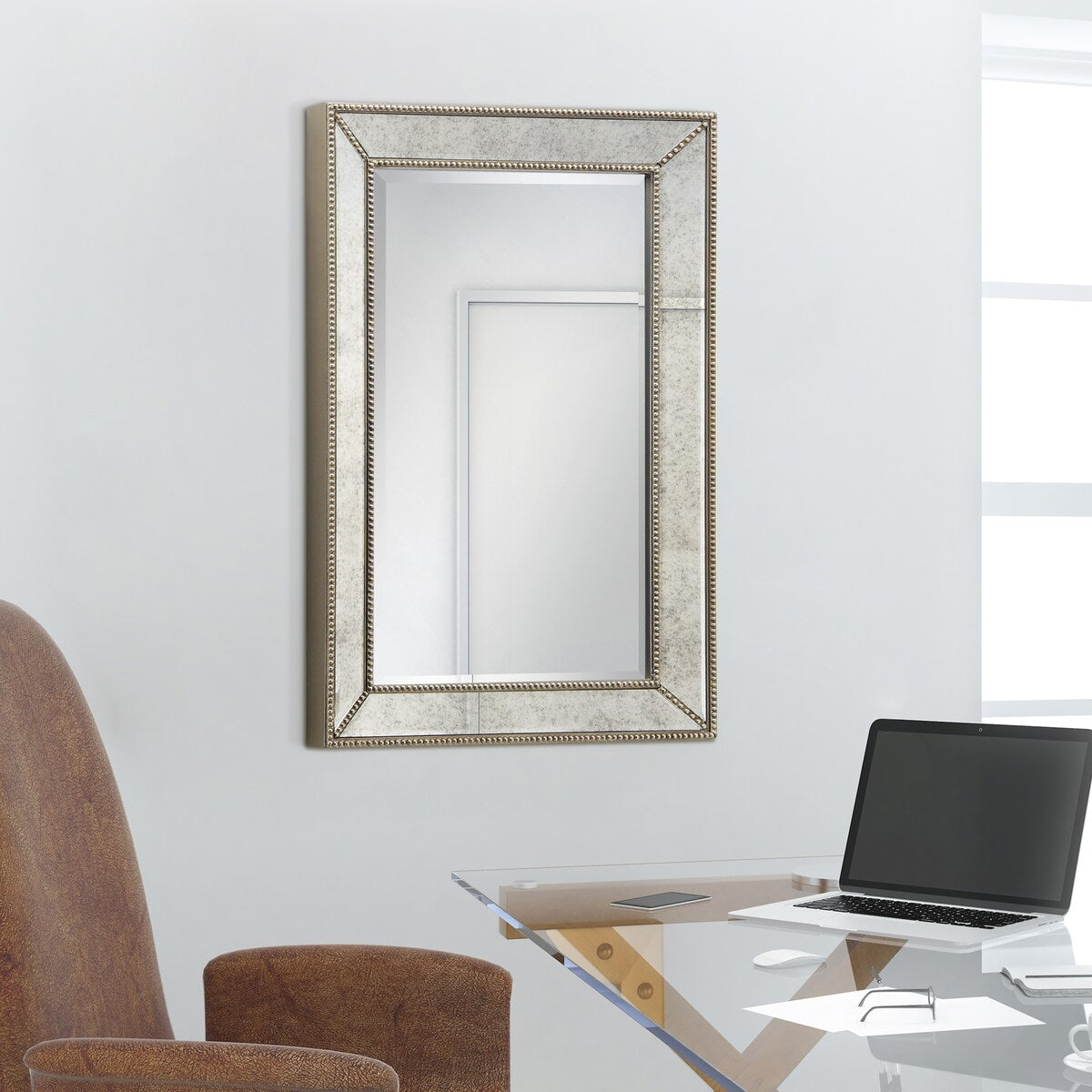 Miroir mural rectangulaire biseauté en perles de champagne - Transparent
