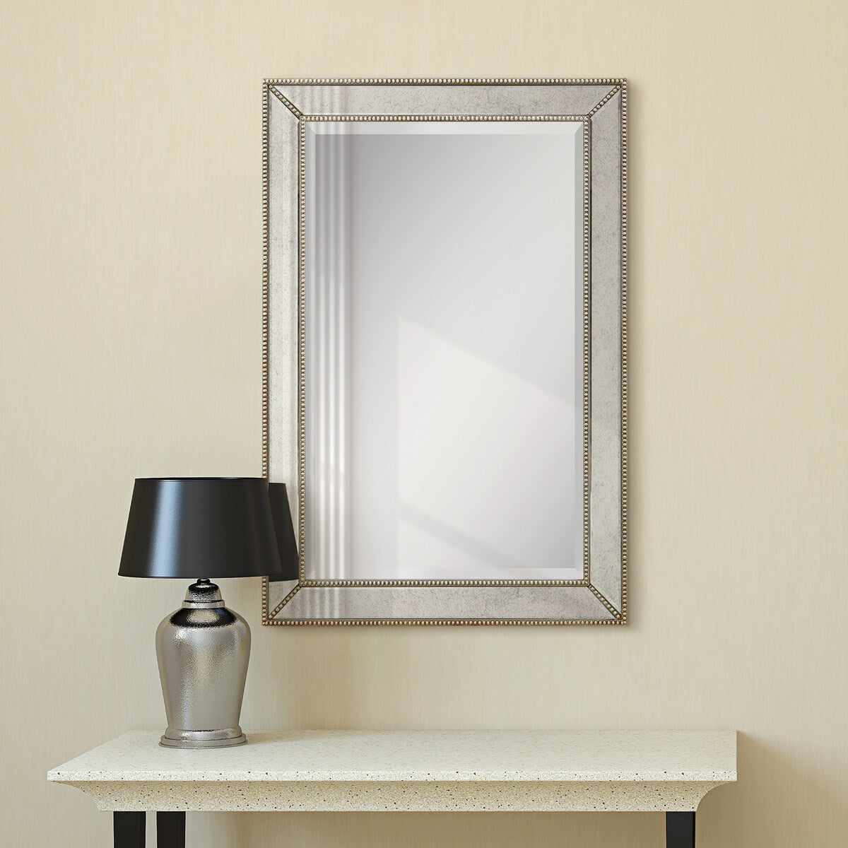 Miroir mural rectangulaire biseauté en perles de champagne - Transparent