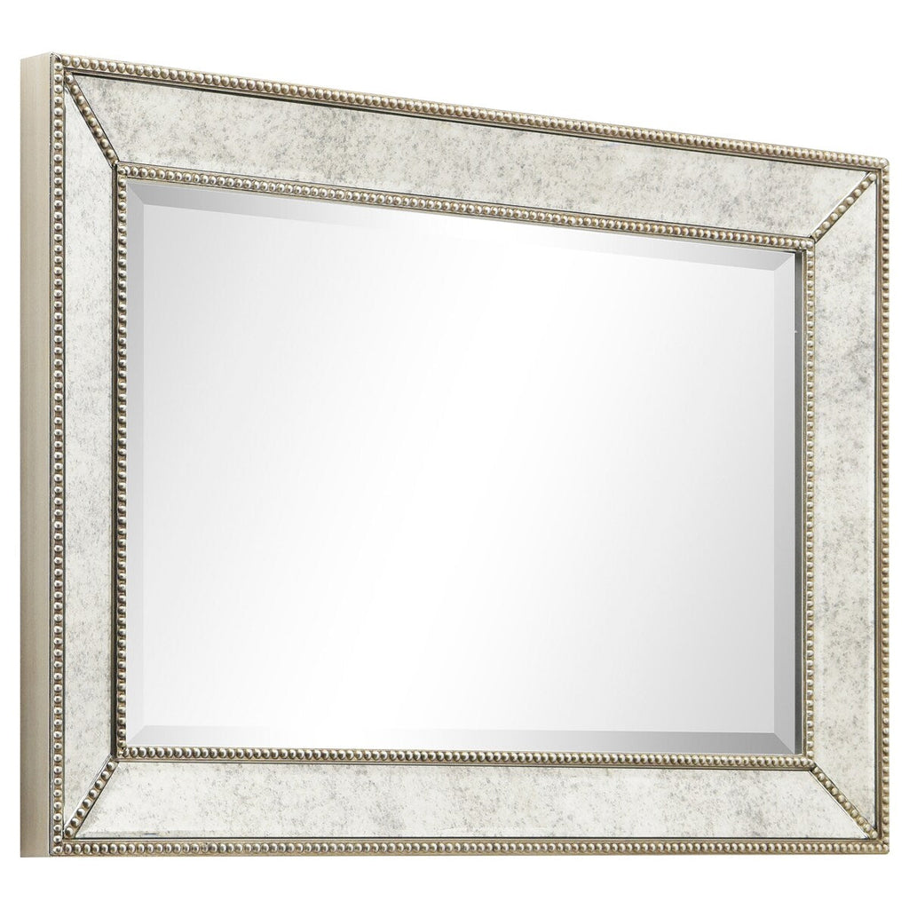 Miroir mural rectangulaire biseauté en perles de champagne - Transparent