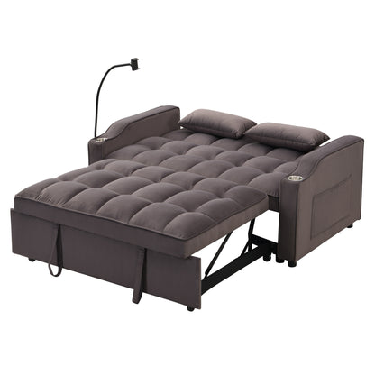 Canapé-lit gigogne en velours gris anthracite, convertible, dossier réglable, chargement USB, montage facile