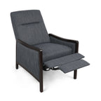 Fauteuil inclinable rembourré style Mid-Century, couleur anthracite, avec repose-pieds et cadre en bois de bouleau