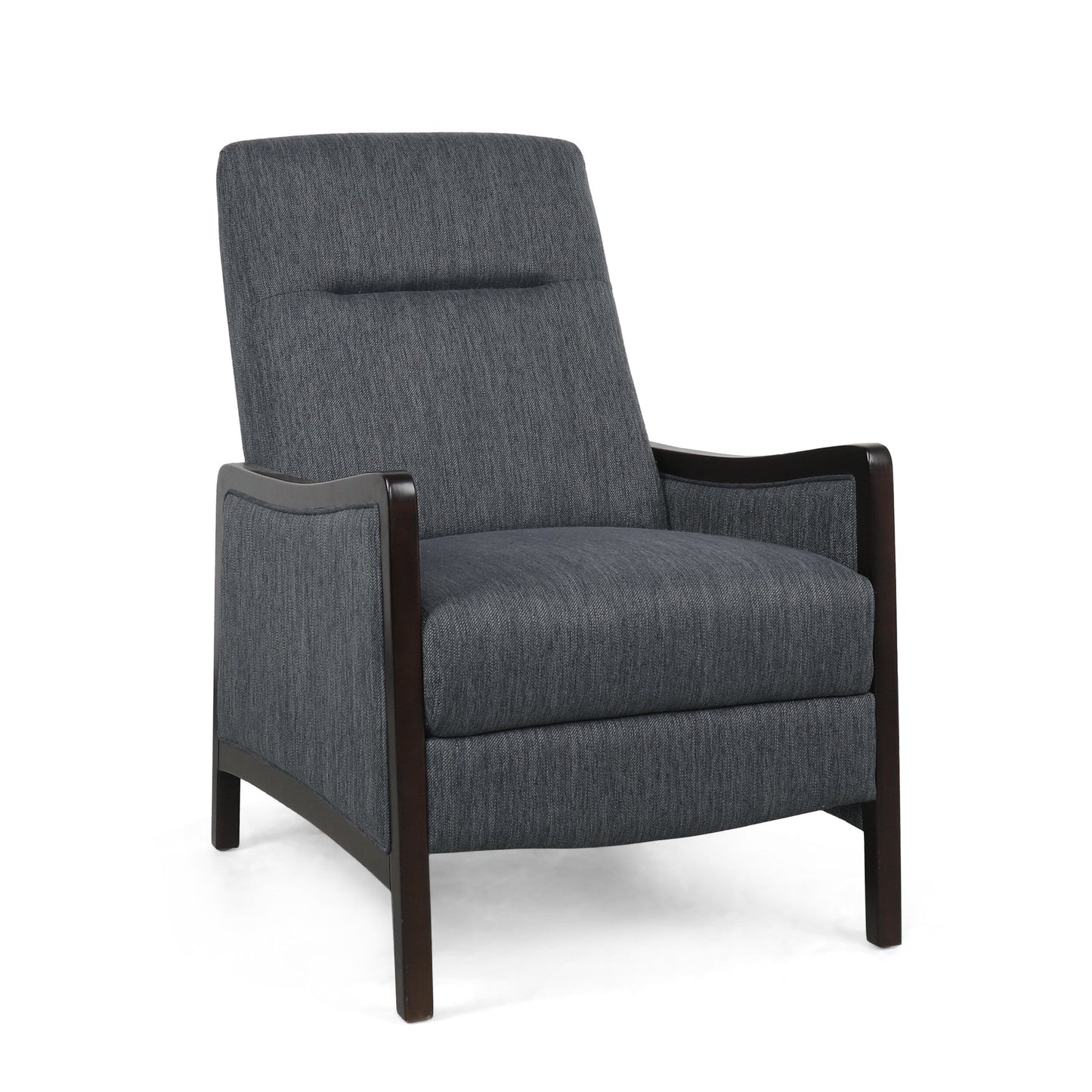 Fauteuil inclinable rembourré style Mid-Century, couleur anthracite, avec repose-pieds et cadre en bois de bouleau