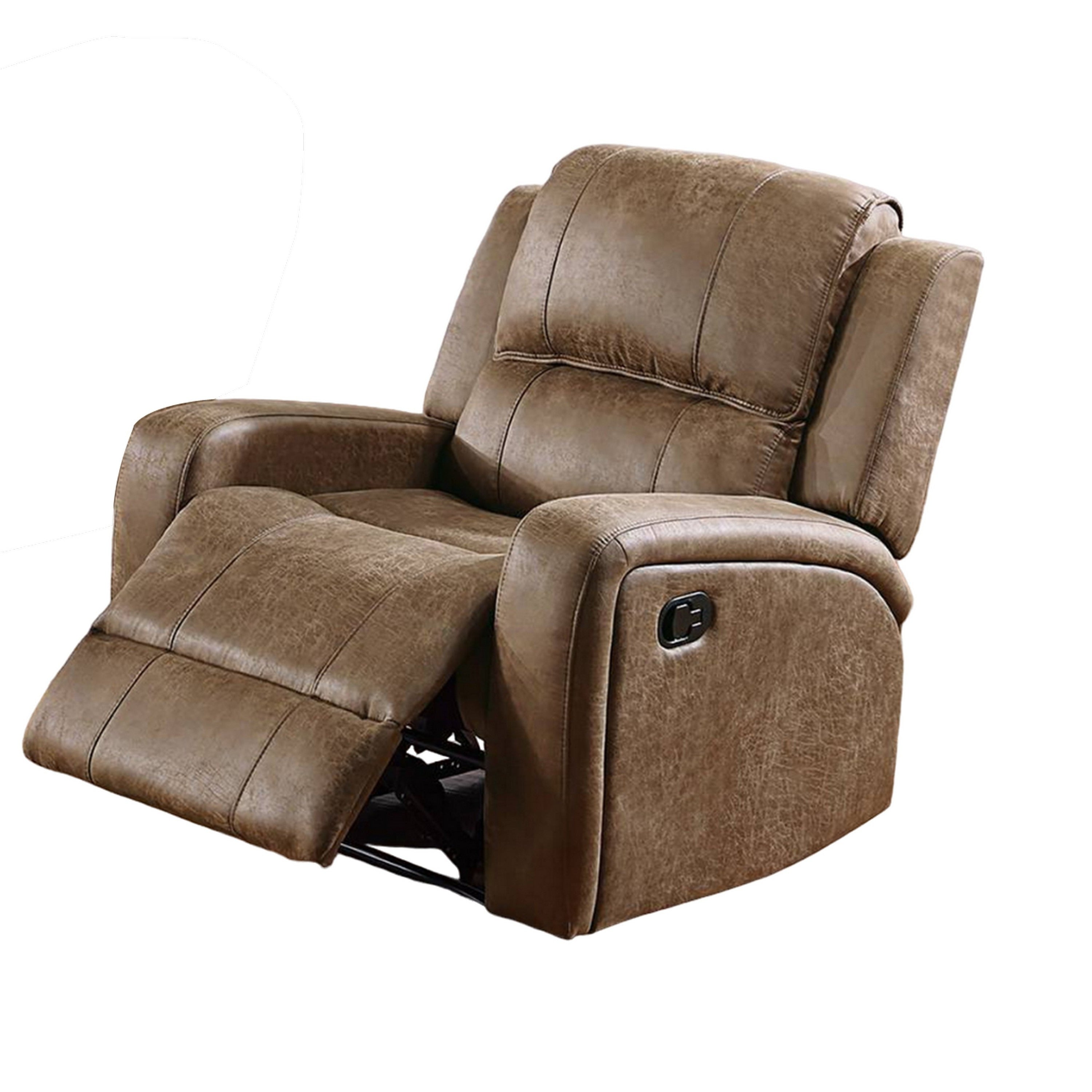 Fauteuil inclinable manuel Charles, similicuir marron châtaigne, bois massif