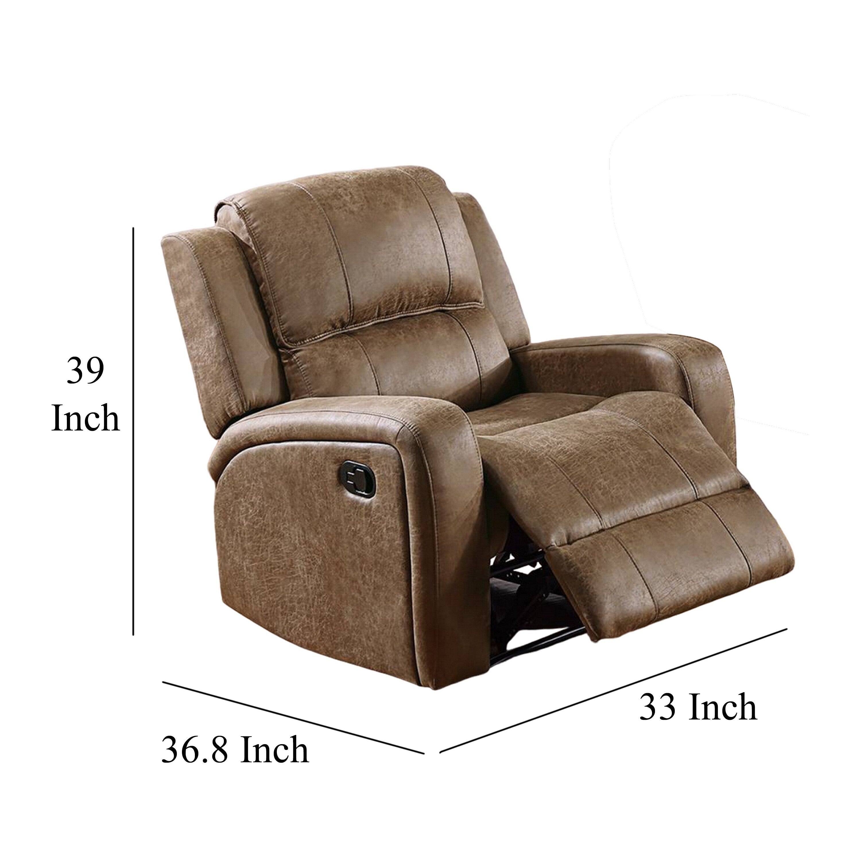 Fauteuil inclinable manuel Charles, similicuir marron châtaigne, bois massif