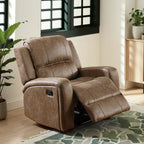 Fauteuil inclinable manuel Charles, similicuir marron châtaigne, bois massif