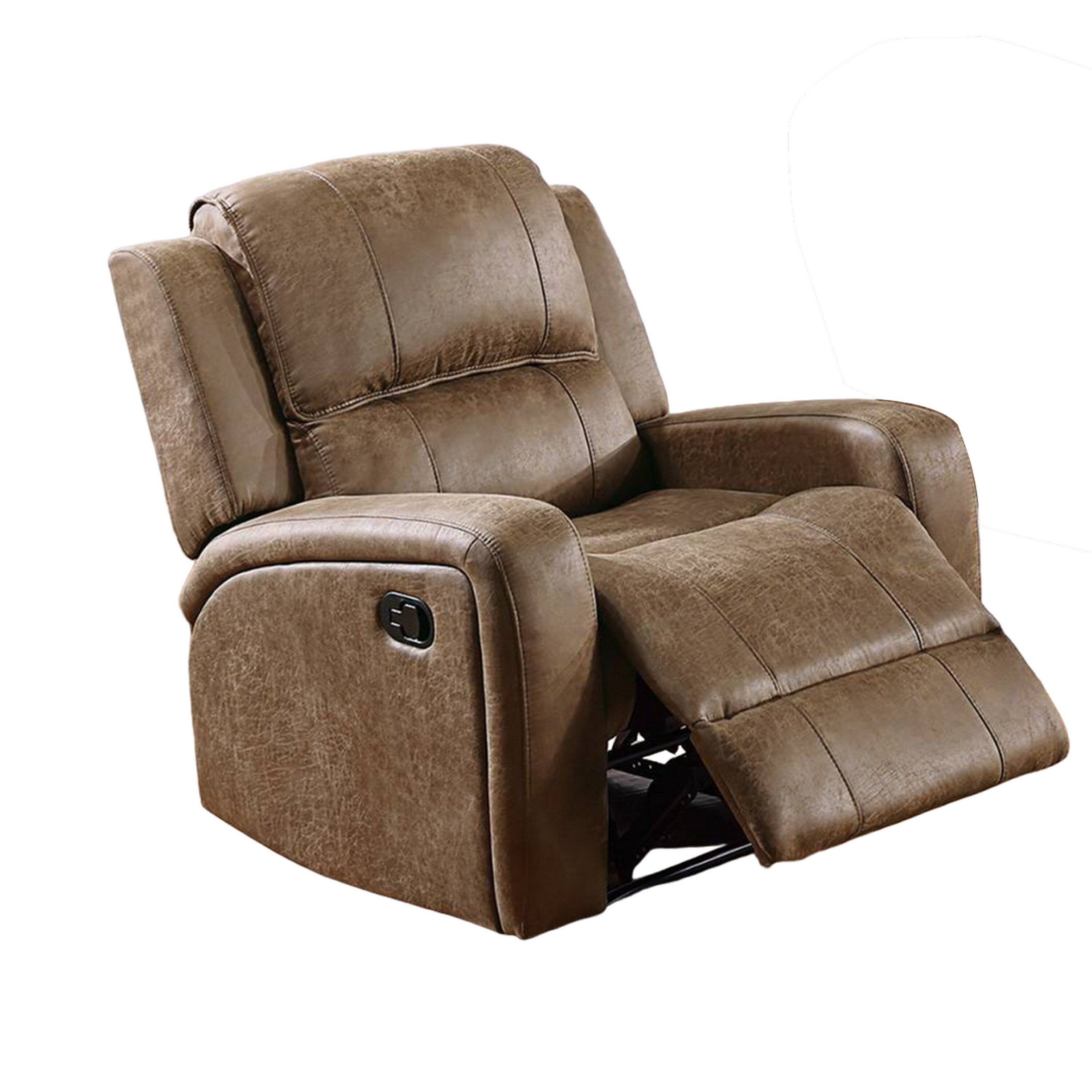 Fauteuil inclinable manuel Charles, similicuir marron châtaigne, bois massif