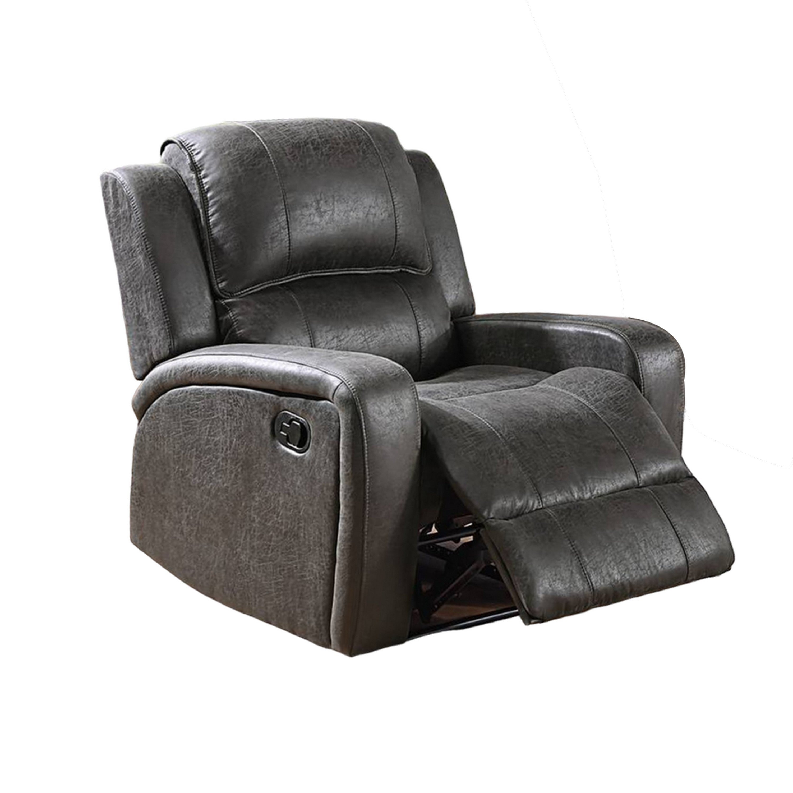 Fauteuil inclinable manuel Charles, similicuir gris fumé, bois massif