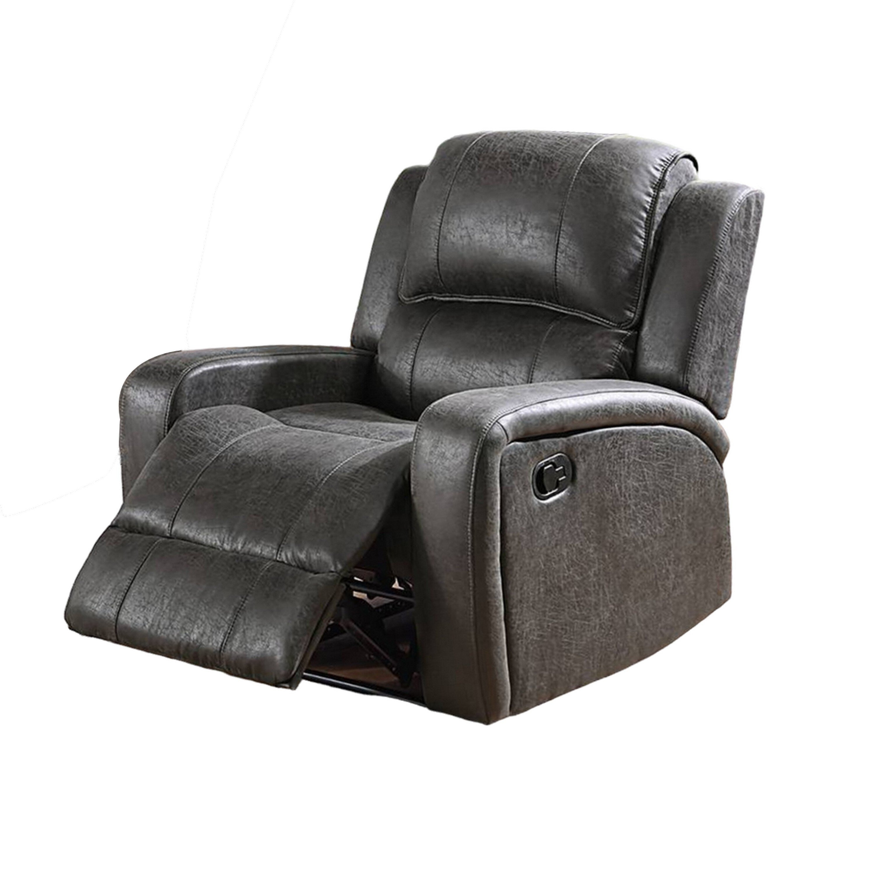 Fauteuil inclinable manuel Charles, similicuir gris fumé, bois massif