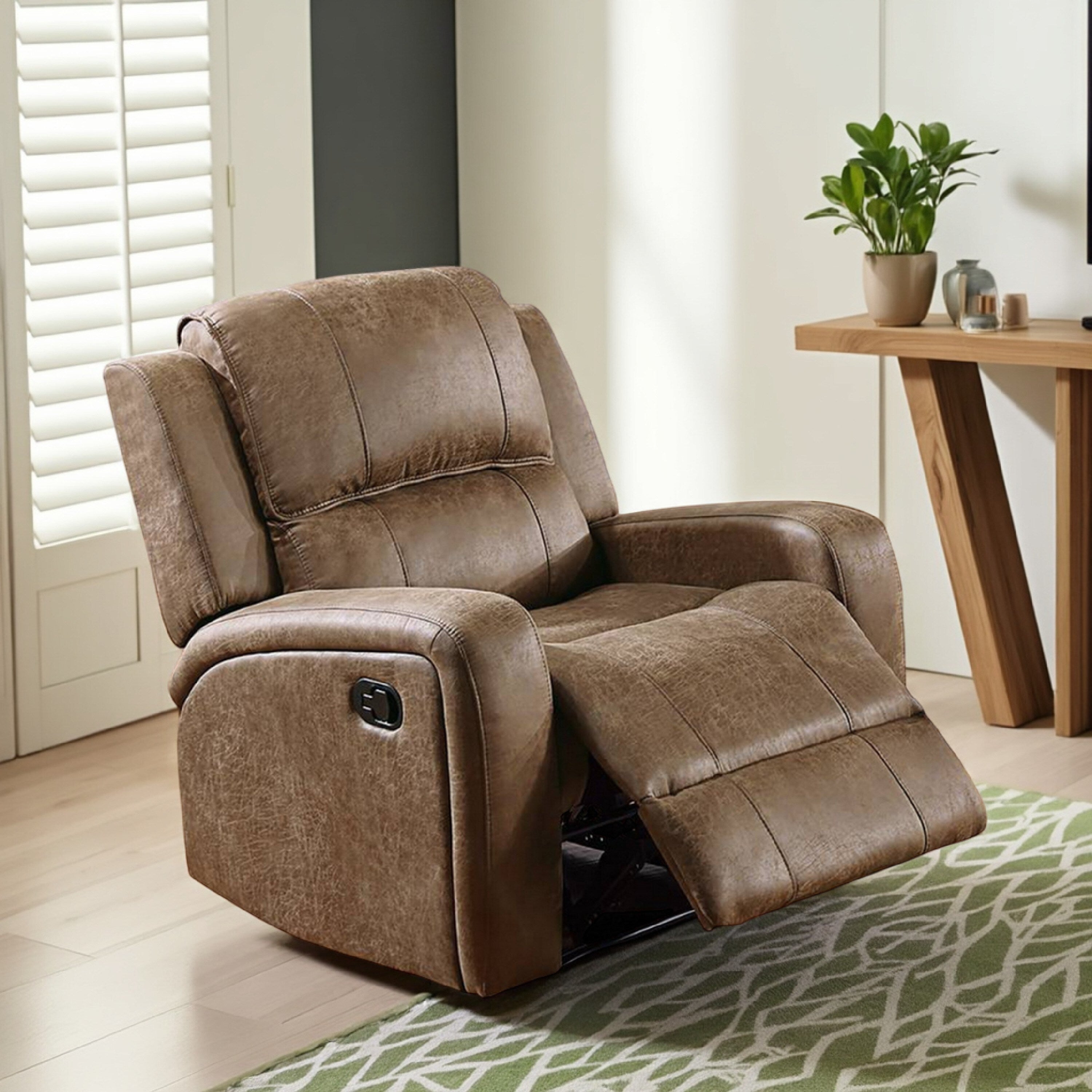 Fauteuil inclinable manuel Charles, similicuir gris fumé, bois massif