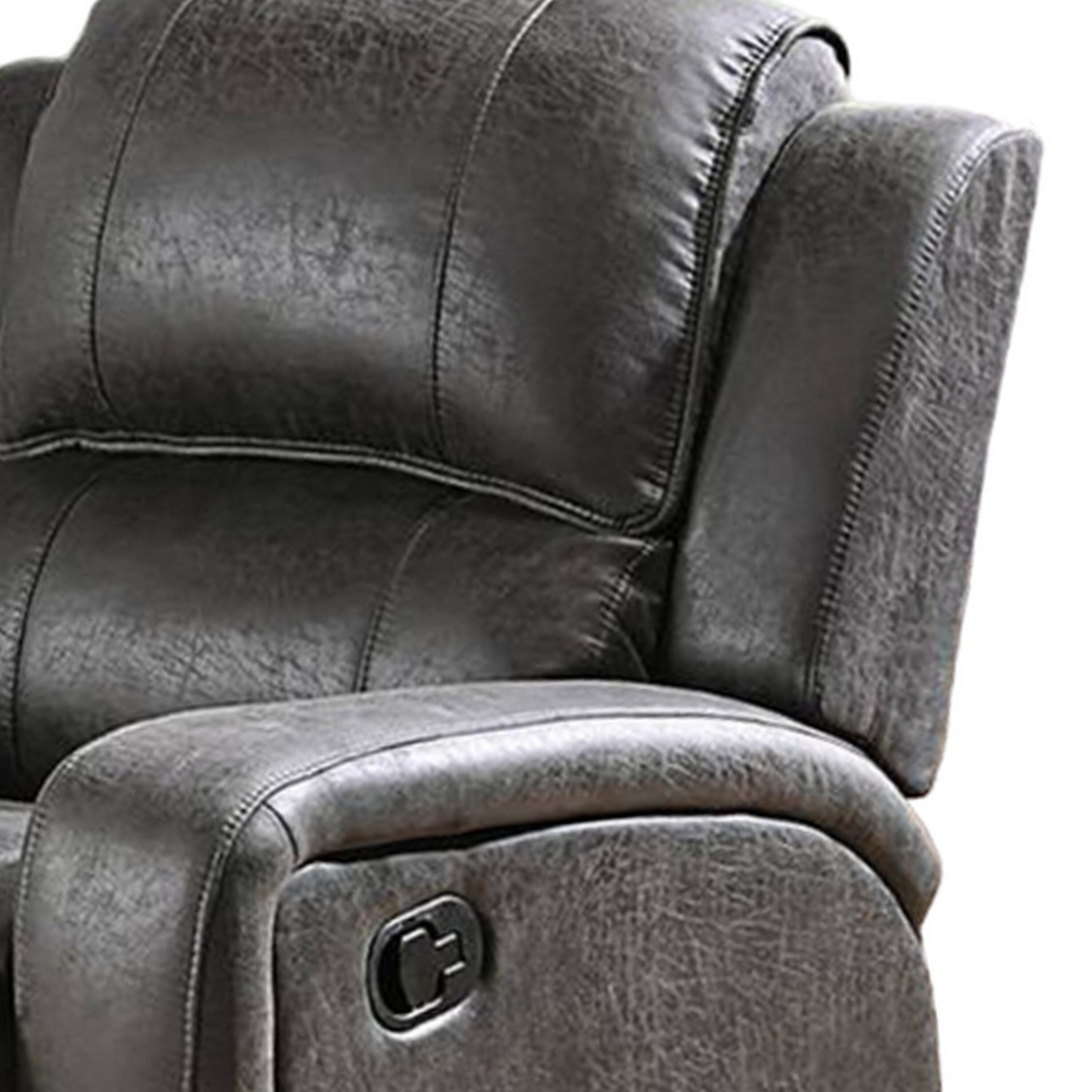 Fauteuil inclinable manuel Charles, similicuir gris fumé, bois massif