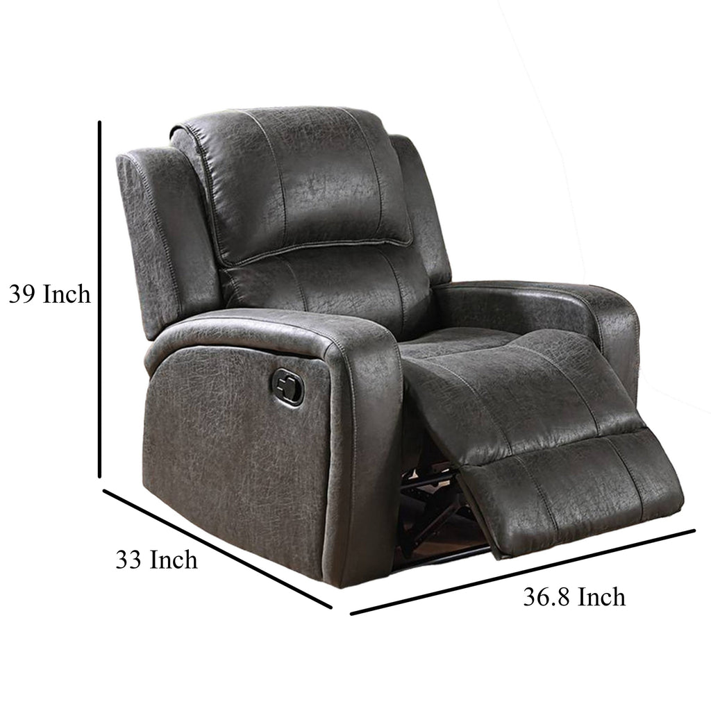 Fauteuil inclinable manuel Charles, similicuir gris fumé, bois massif