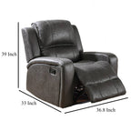 Fauteuil inclinable manuel Charles, similicuir gris fumé, bois massif
